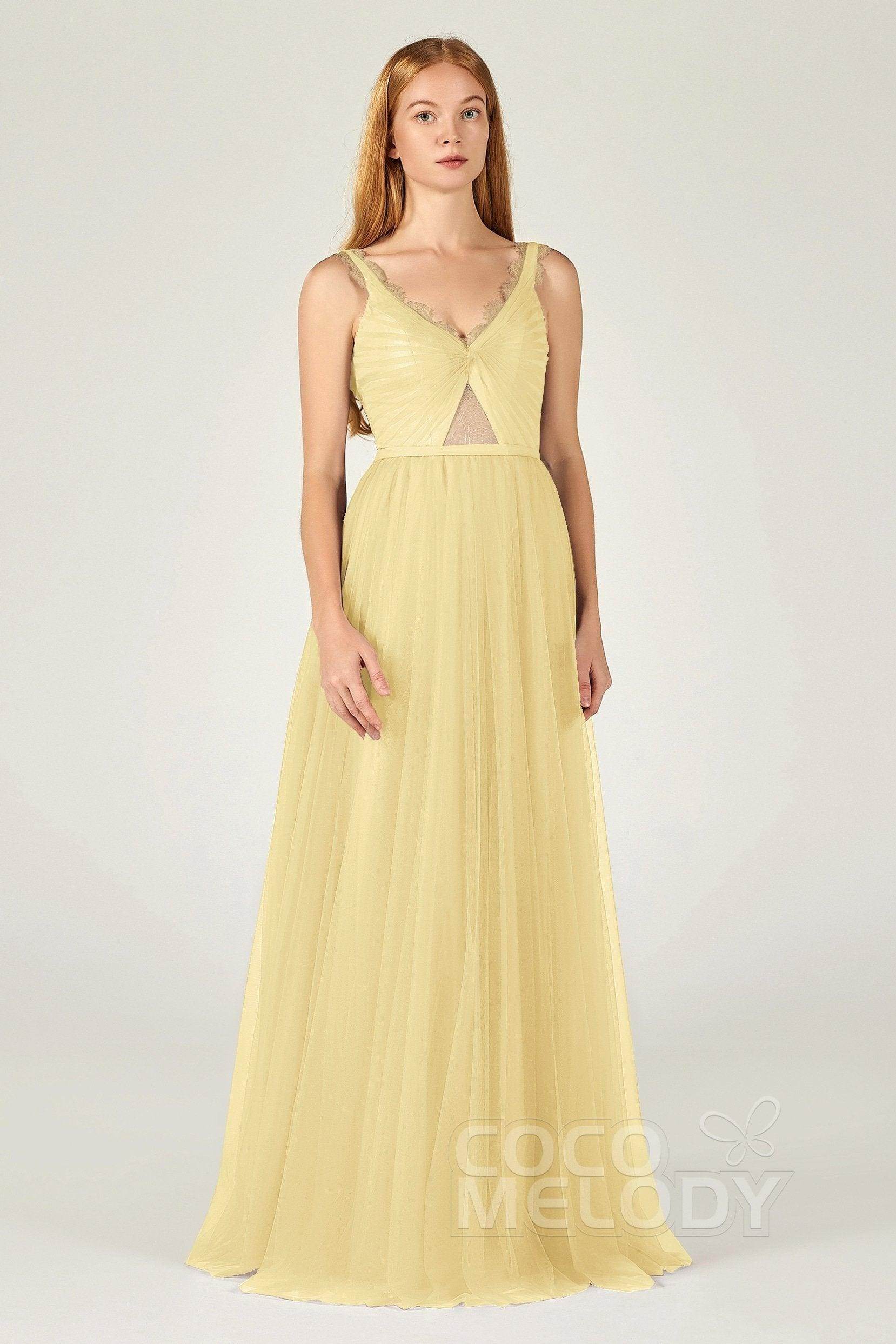 A-Line Floor Length Tulle Bridesmaid Dress CB0380 - COCOMELODY