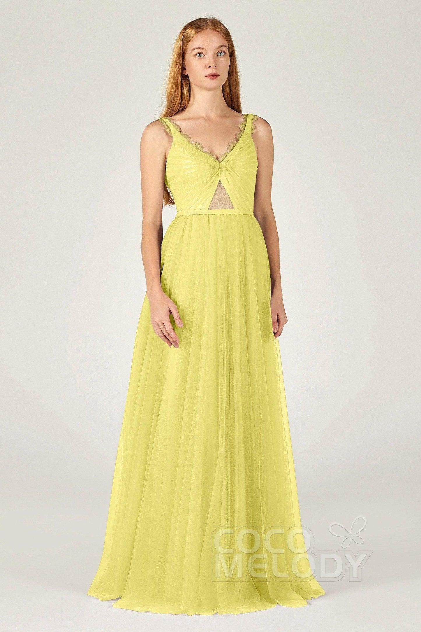 A-Line Floor Length Tulle Bridesmaid Dress CB0380 - COCOMELODY