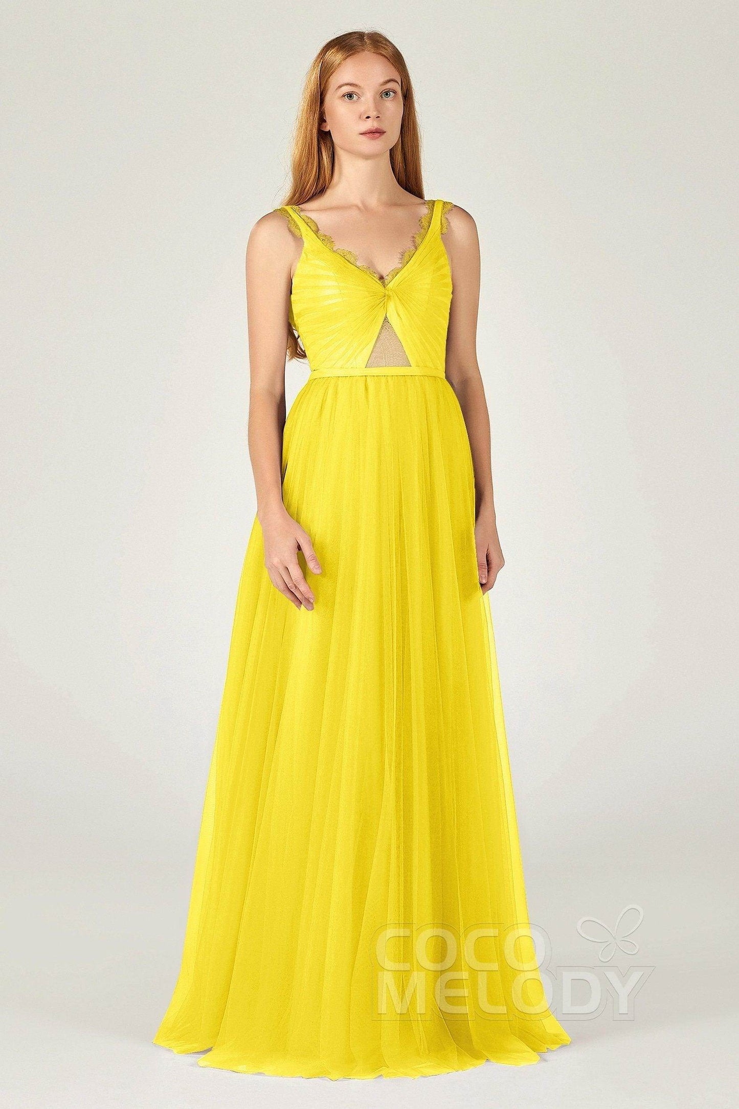 A-Line Floor Length Tulle Bridesmaid Dress CB0380 - COCOMELODY