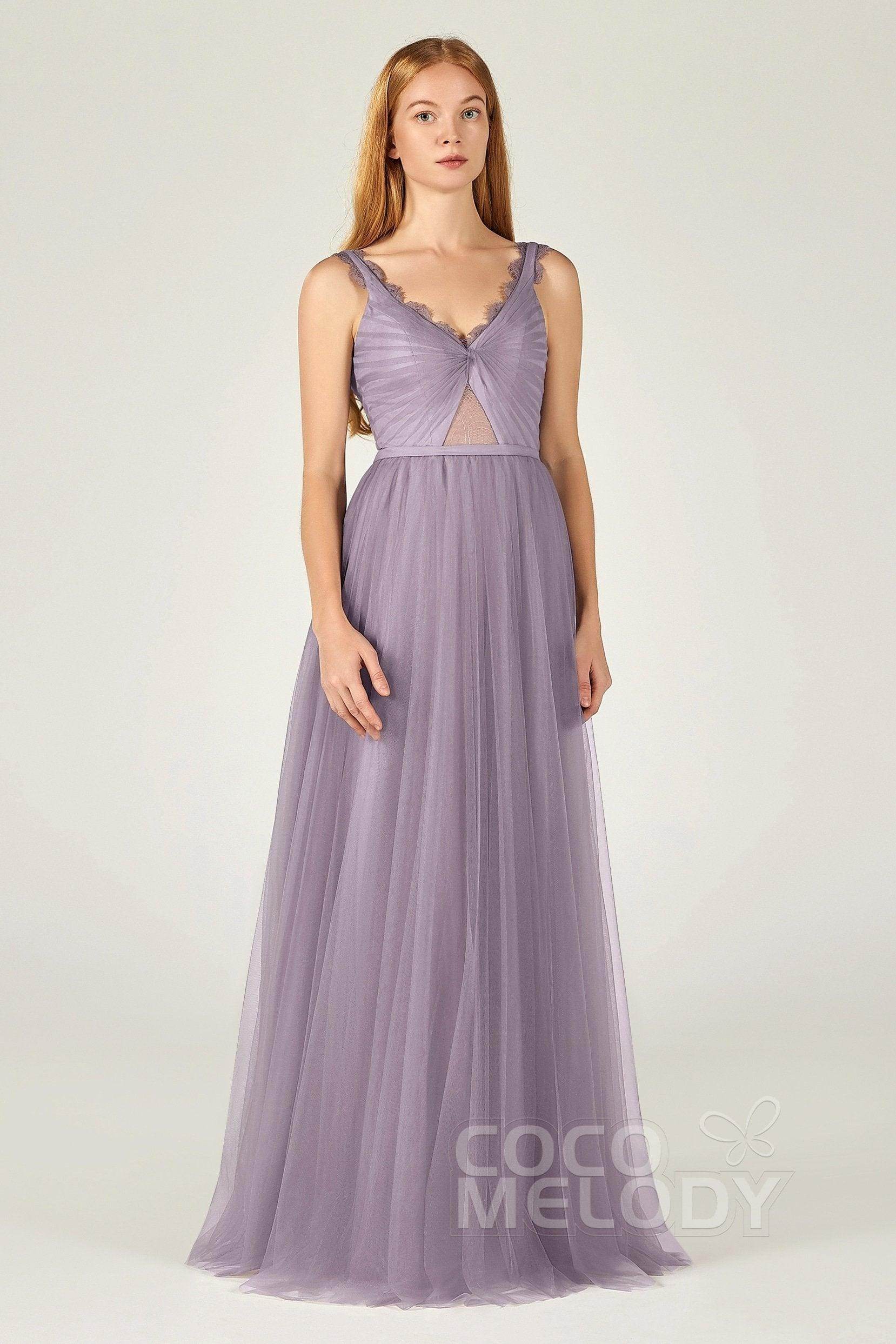 A-Line Floor Length Tulle Bridesmaid Dress CB0380 - COCOMELODY
