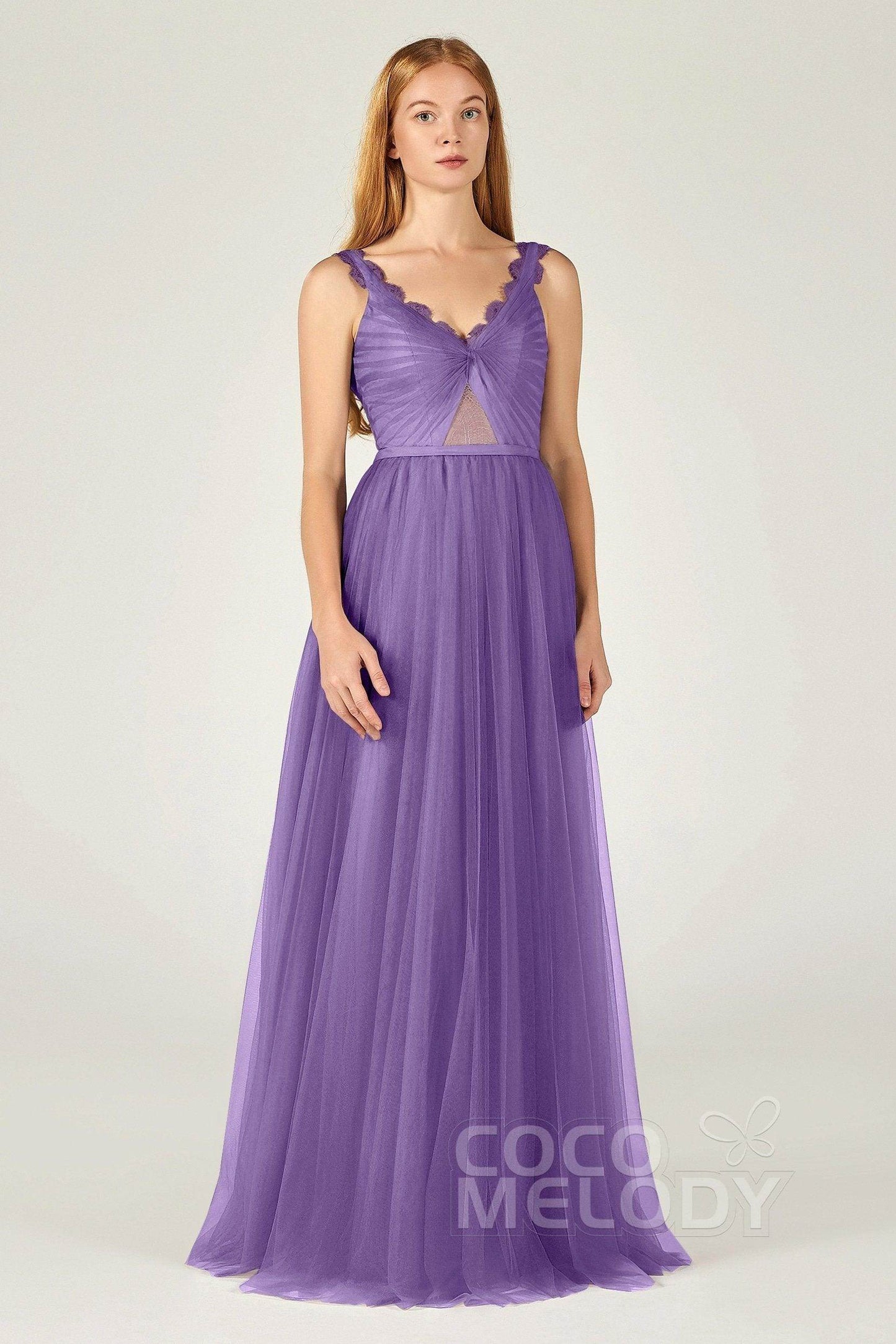 A-Line Floor Length Tulle Bridesmaid Dress CB0380 - COCOMELODY