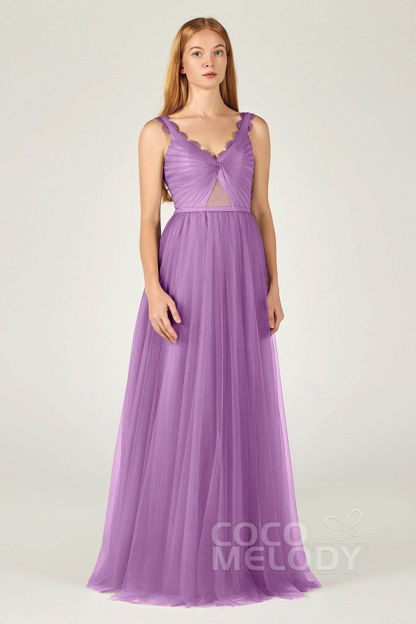 A-Line Floor Length Tulle Bridesmaid Dress CB0380 - COCOMELODY