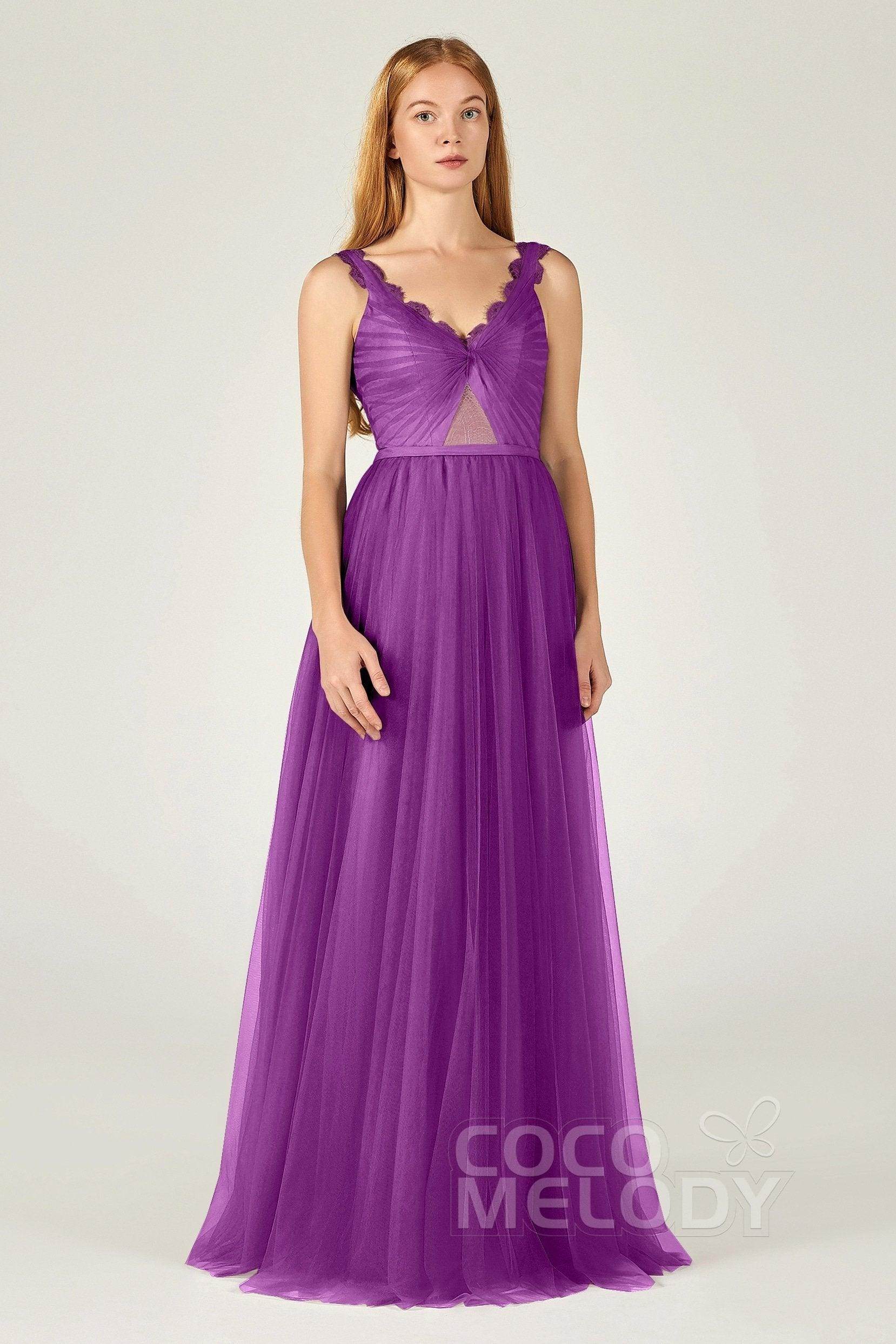 A-Line Floor Length Tulle Bridesmaid Dress CB0380 - COCOMELODY
