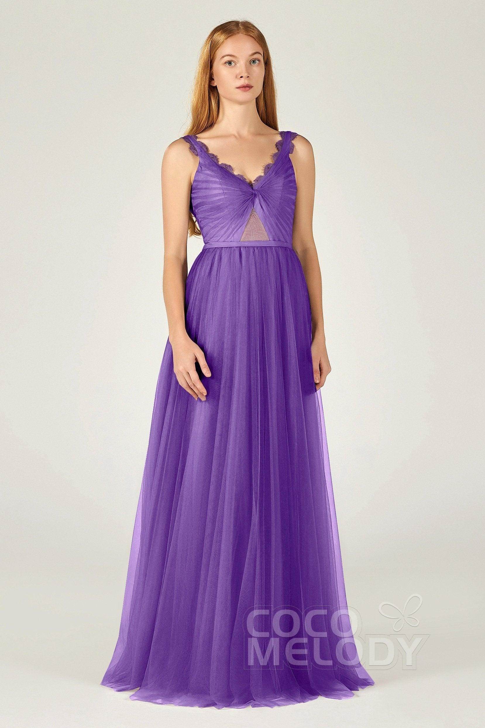 A-Line Floor Length Tulle Bridesmaid Dress CB0380 - COCOMELODY