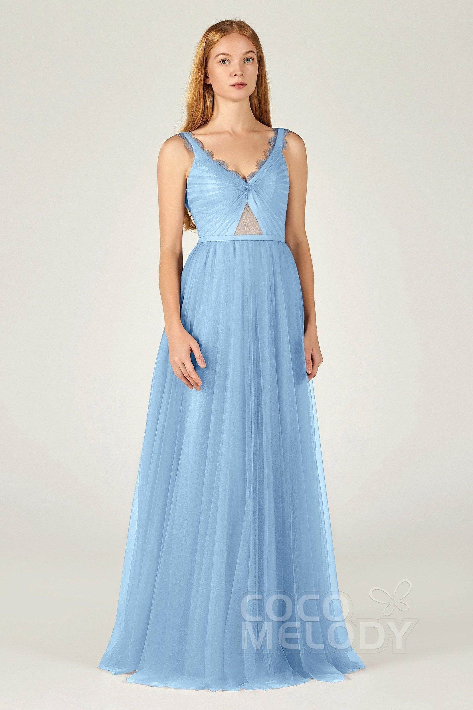 A-Line Floor Length Tulle Bridesmaid Dress CB0380 - COCOMELODY