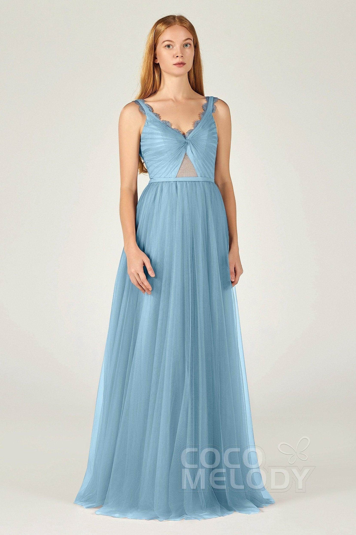 A-Line Floor Length Tulle Bridesmaid Dress CB0380 - COCOMELODY