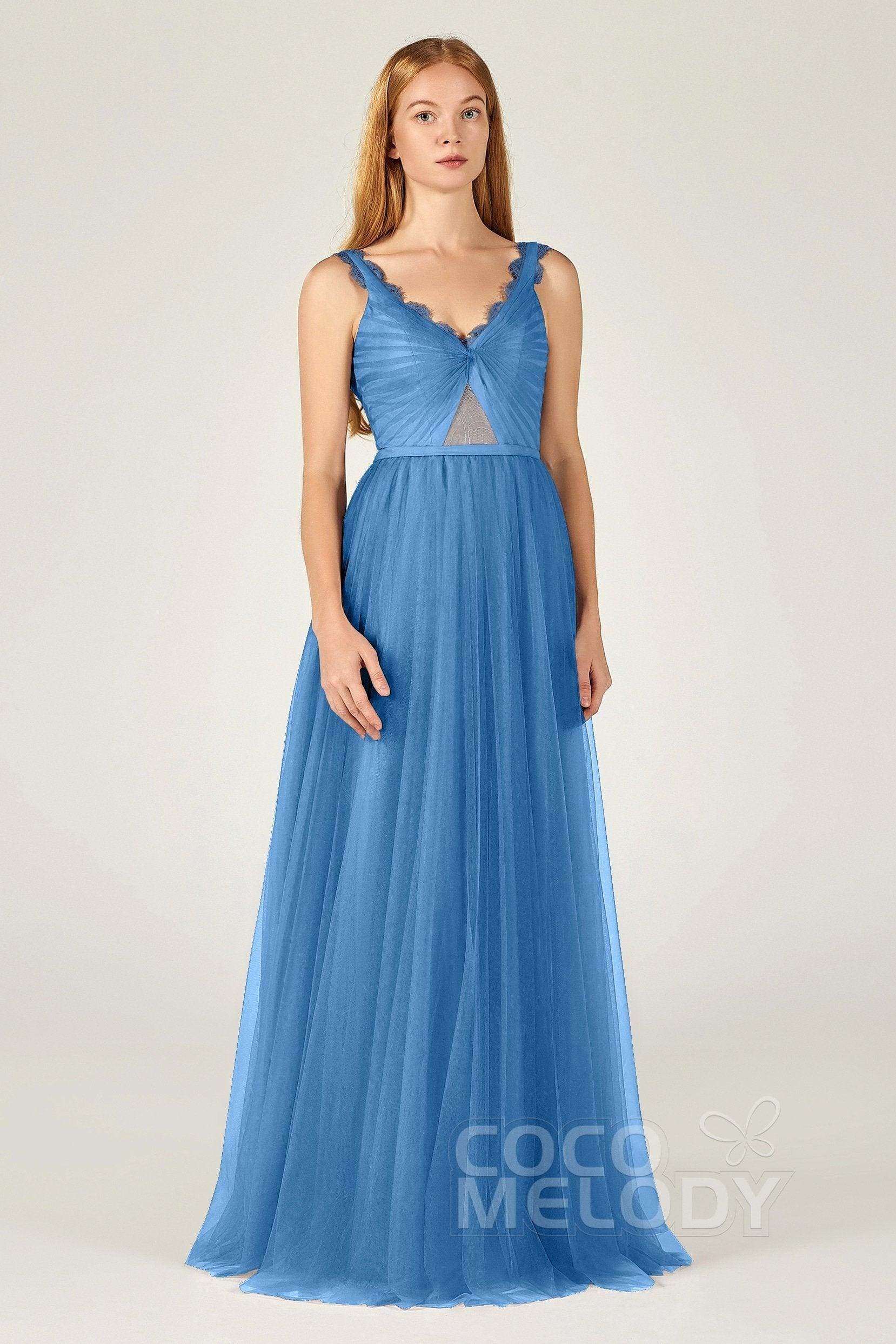 A-Line Floor Length Tulle Bridesmaid Dress CB0380 - COCOMELODY