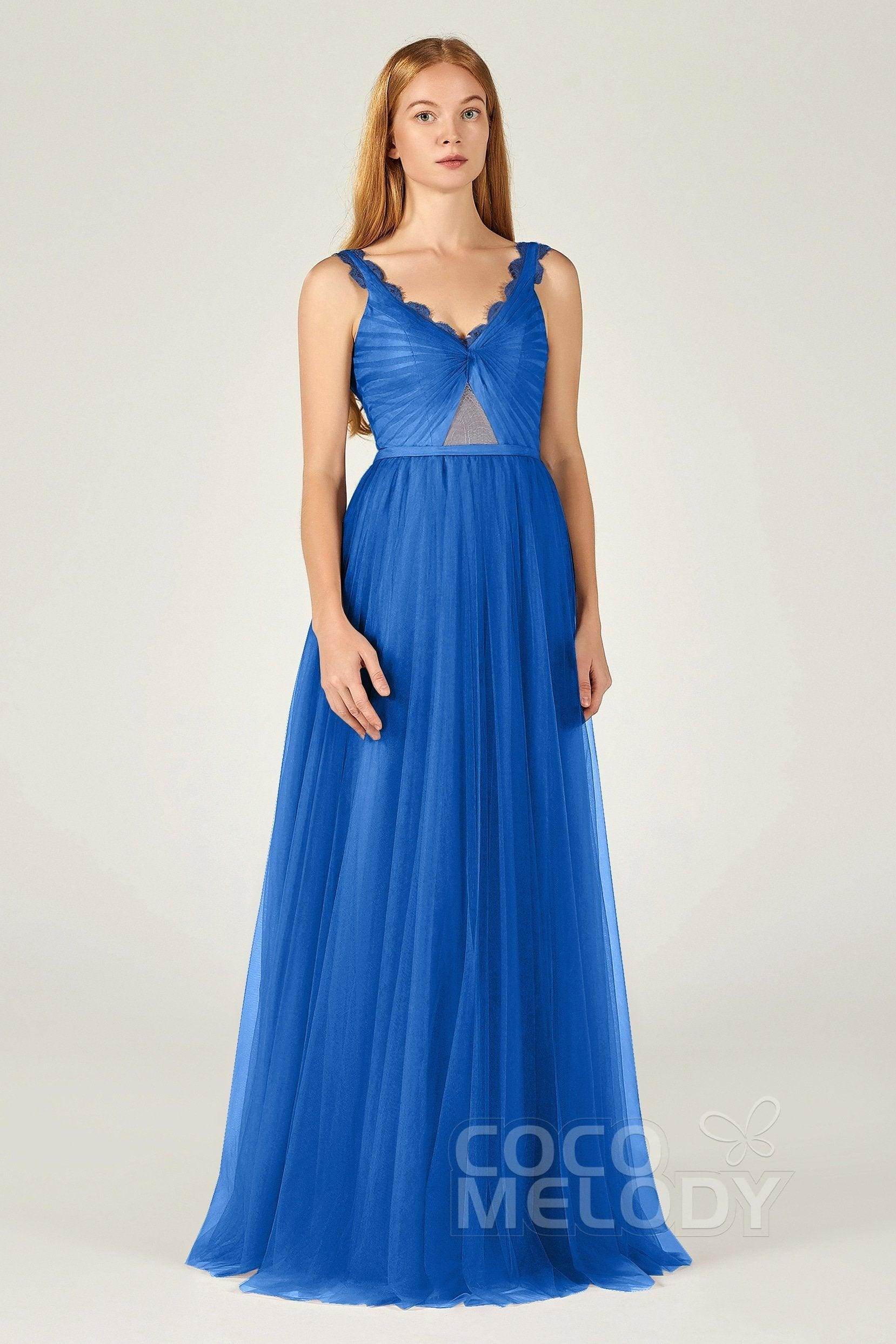 A-Line Floor Length Tulle Bridesmaid Dress CB0380 - COCOMELODY