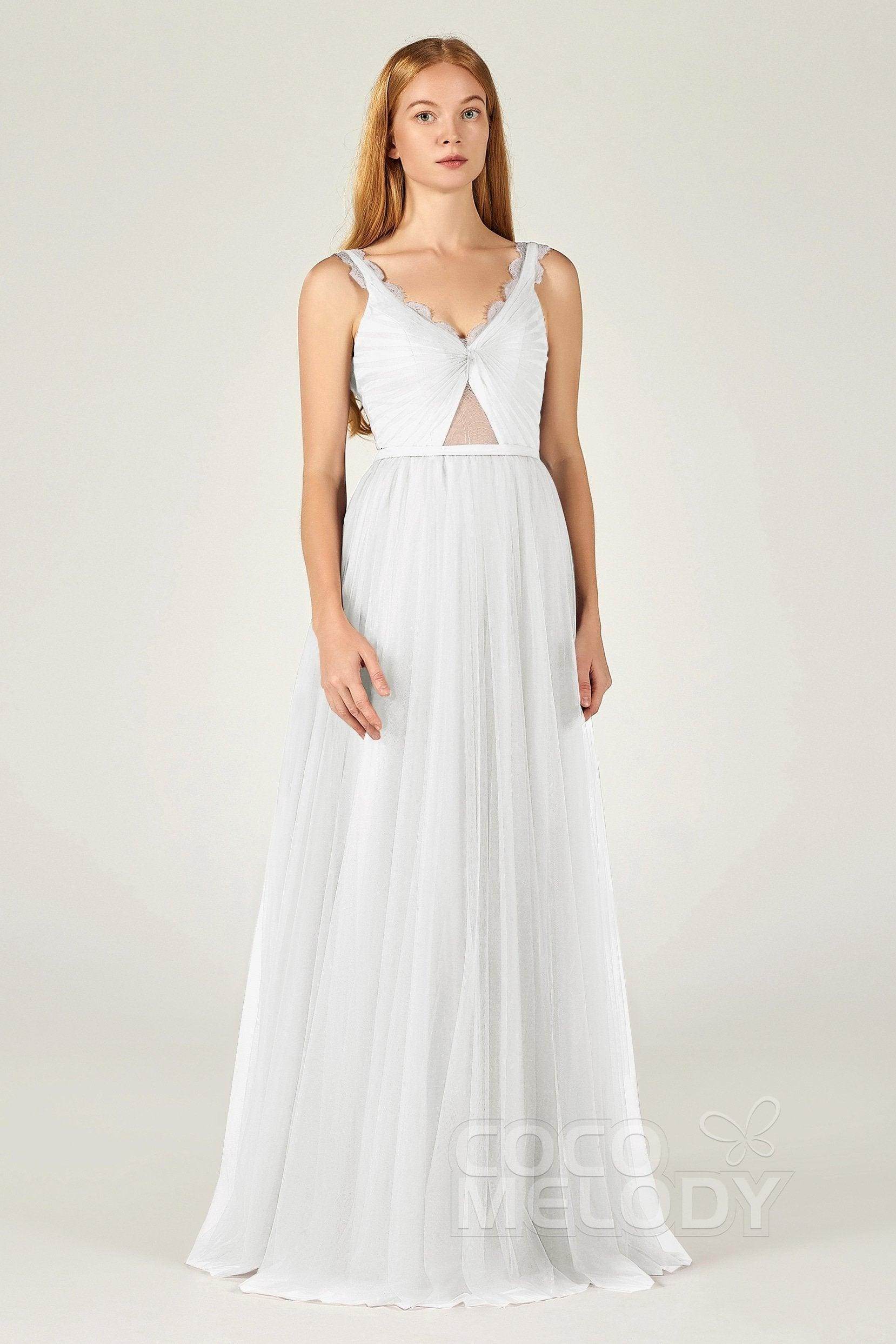 A-Line Floor Length Tulle Bridesmaid Dress CB0380 - COCOMELODY