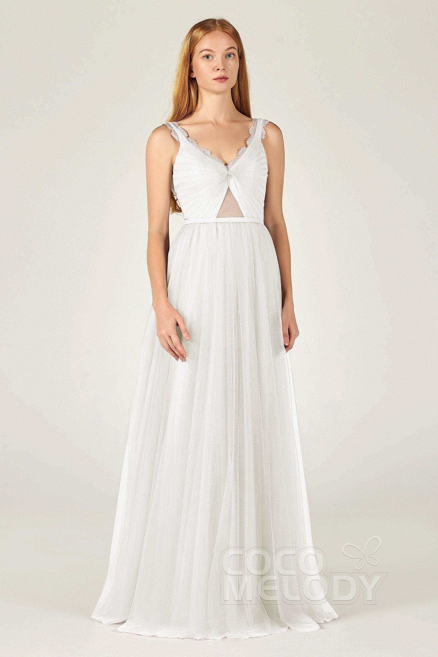 A-Line Floor Length Tulle Bridesmaid Dress CB0380 - COCOMELODY