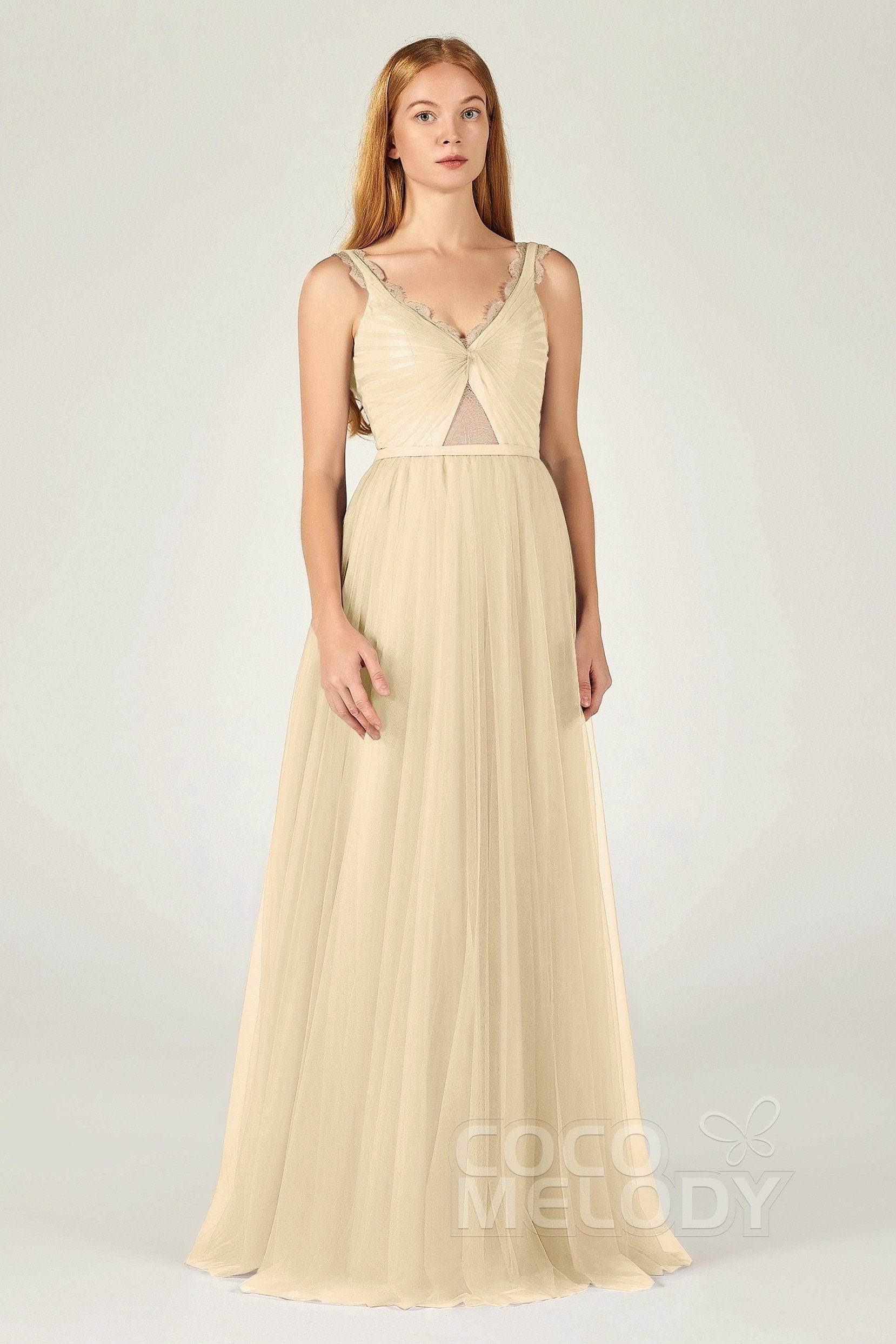 A-Line Floor Length Tulle Bridesmaid Dress CB0380 - COCOMELODY