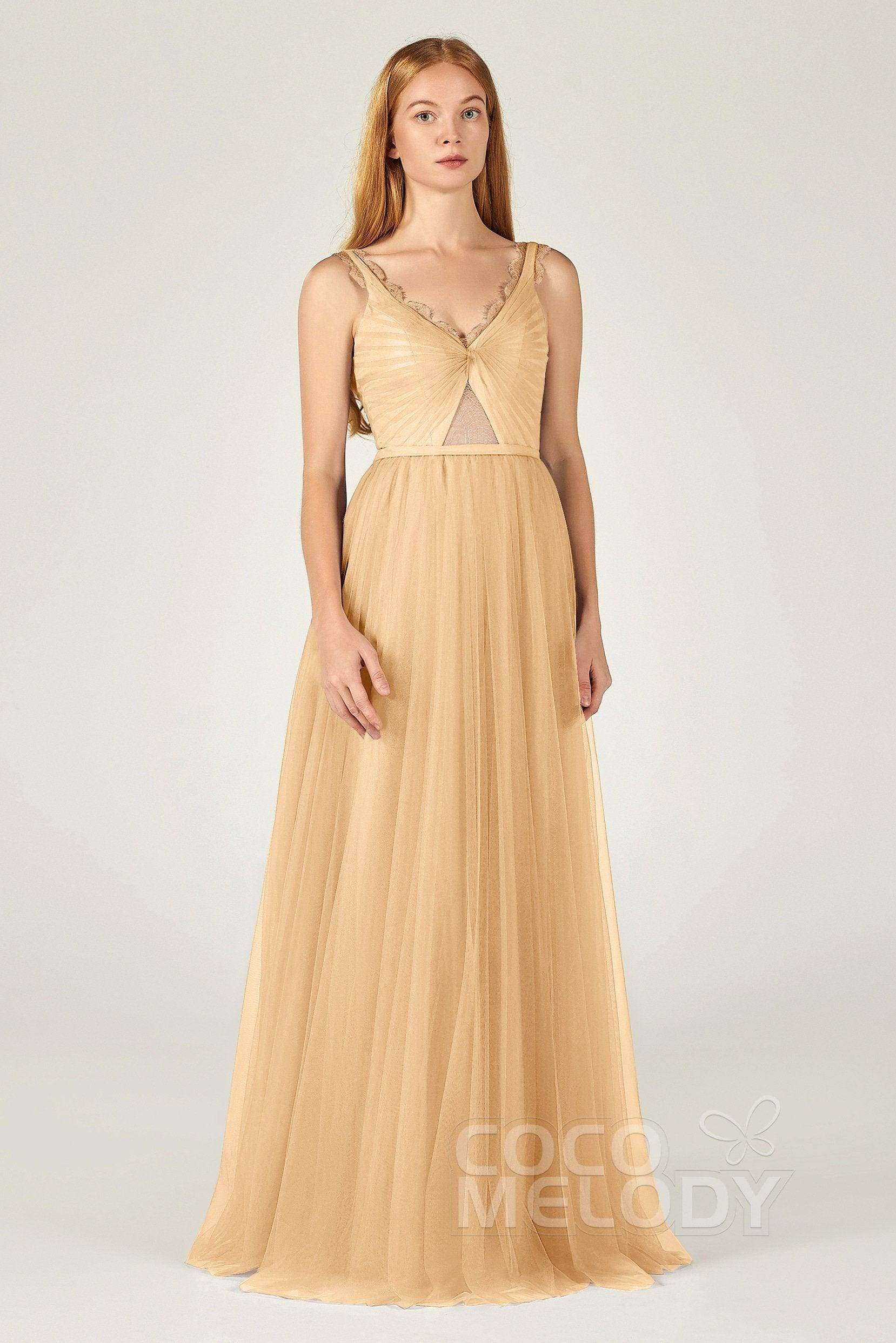 A-Line Floor Length Tulle Bridesmaid Dress CB0380 - COCOMELODY