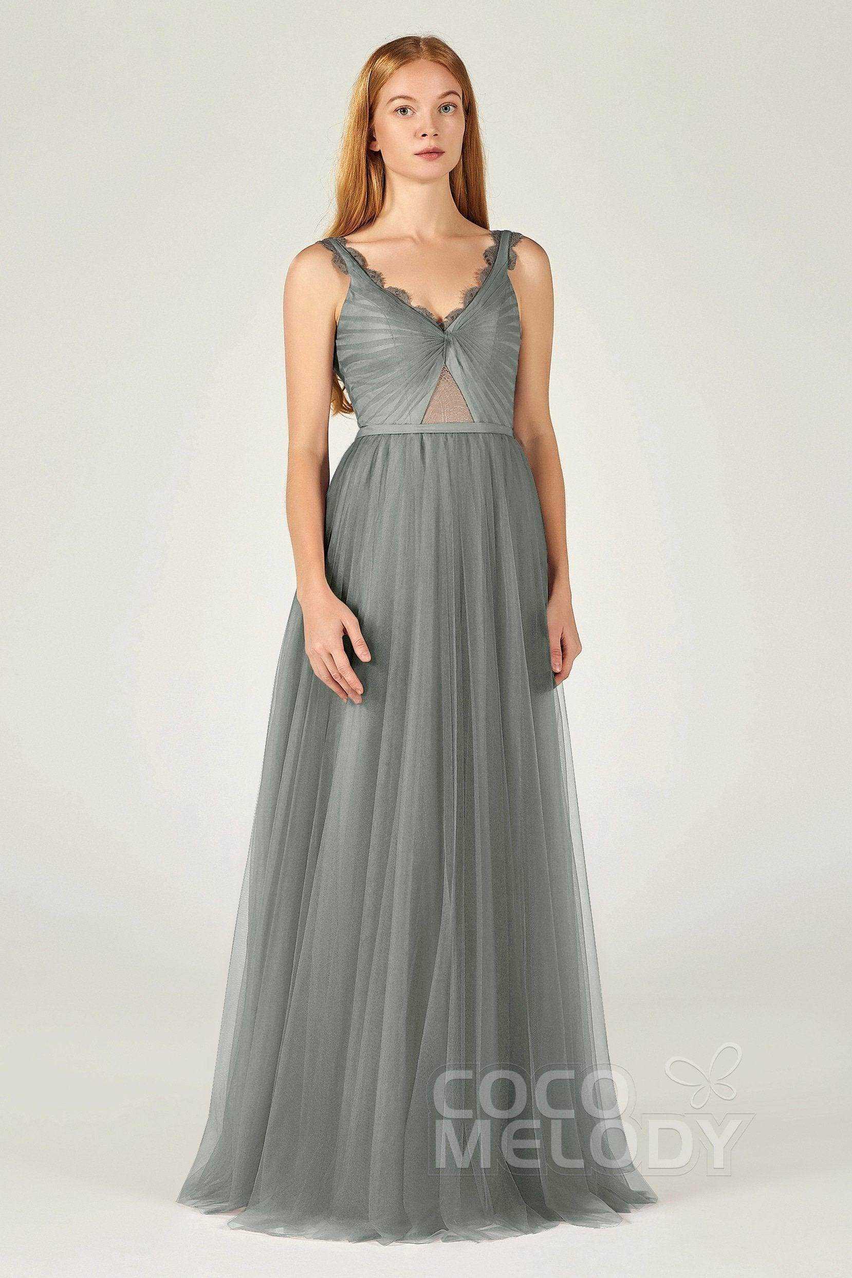 A-Line Floor Length Tulle Bridesmaid Dress CB0380 - COCOMELODY