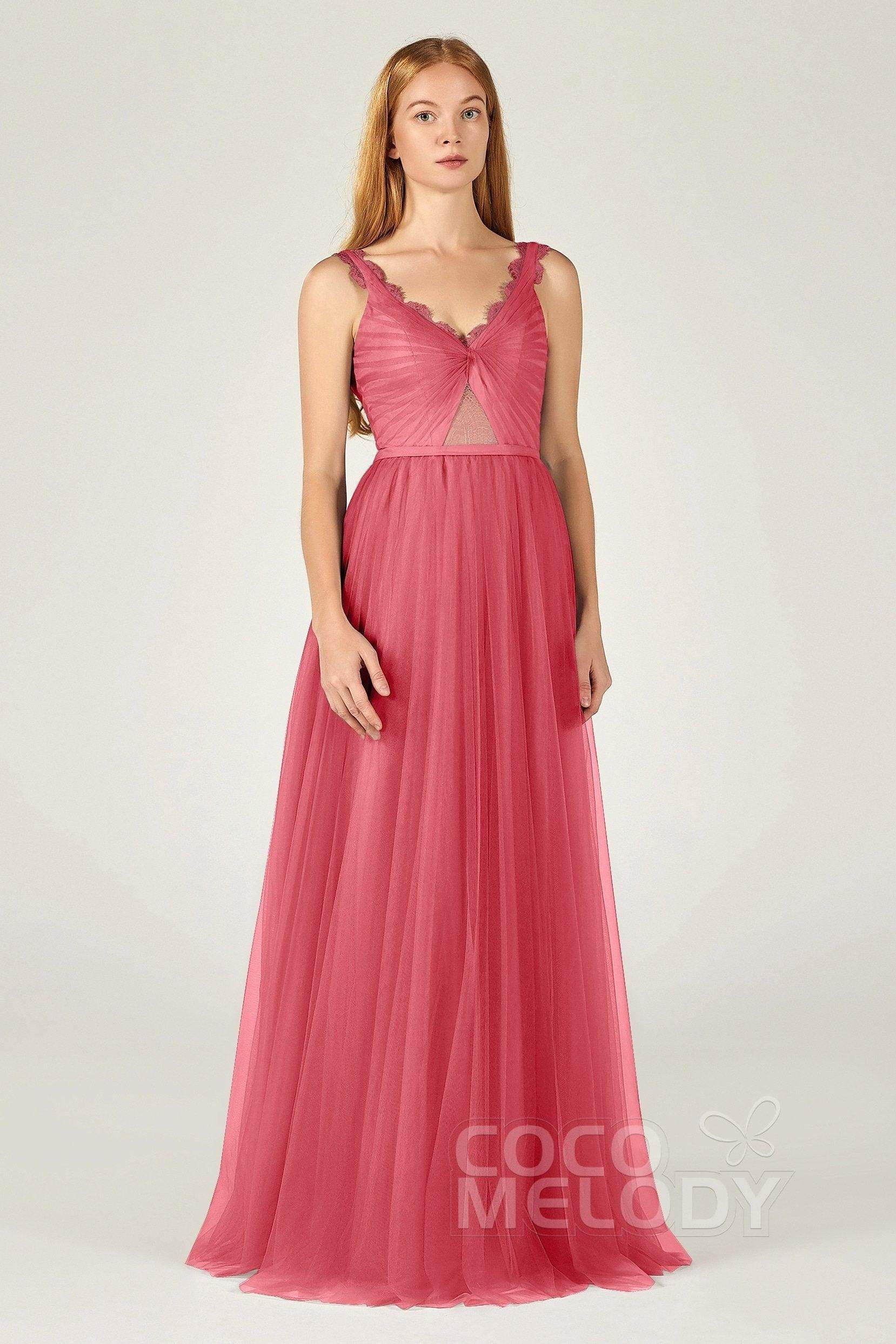 A-Line Floor Length Tulle Bridesmaid Dress CB0380 - COCOMELODY