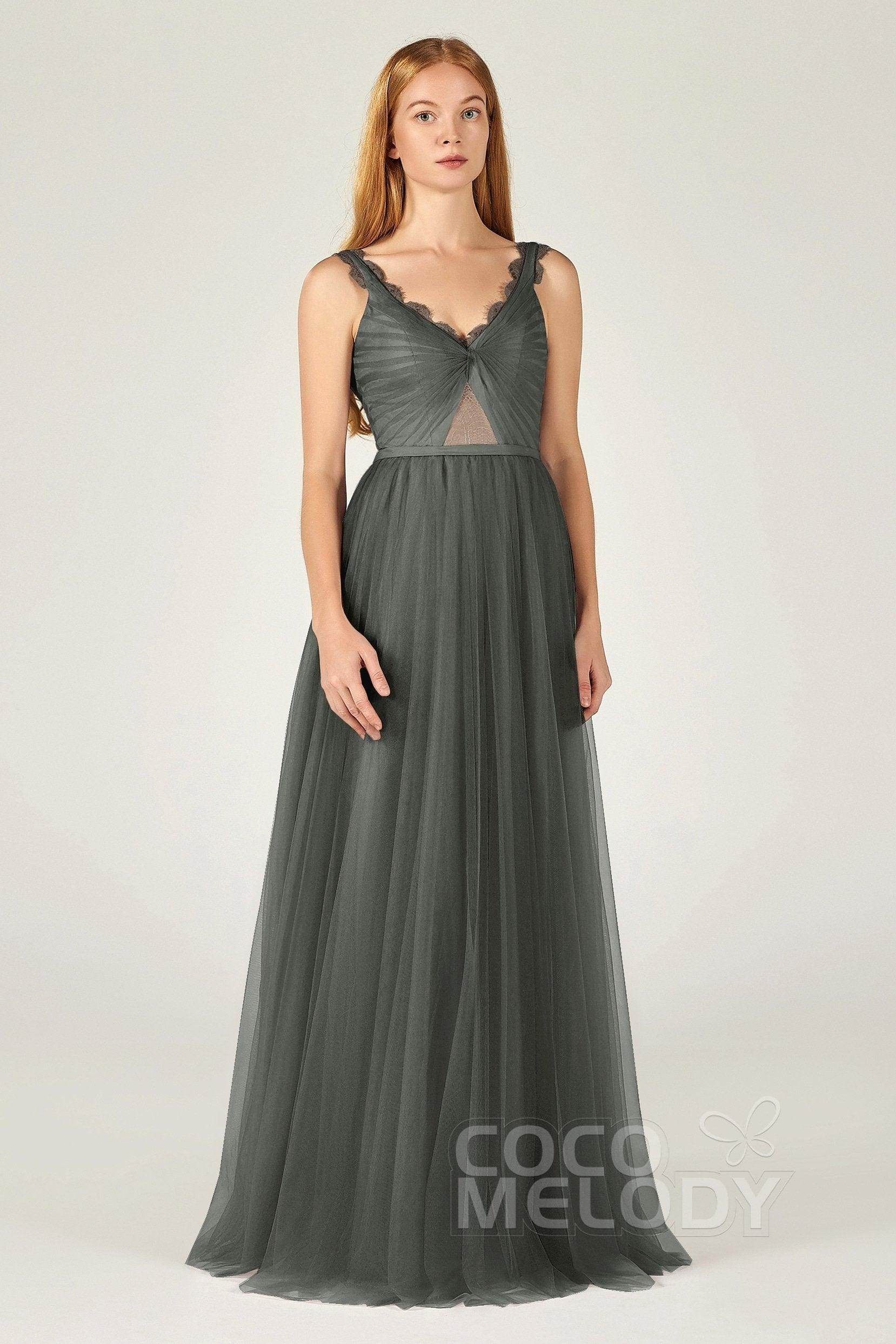 A-Line Floor Length Tulle Bridesmaid Dress CB0380 - COCOMELODY