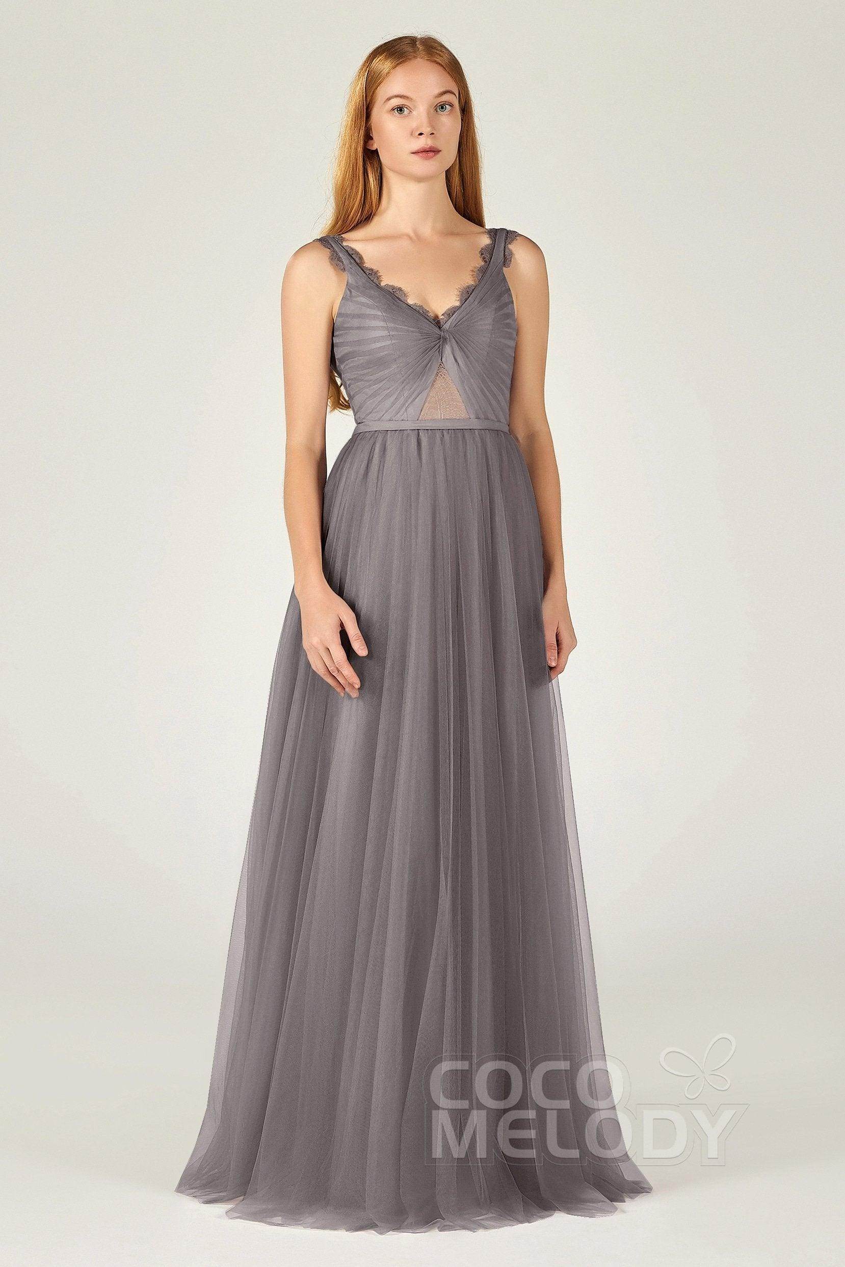 A-Line Floor Length Tulle Bridesmaid Dress CB0380 - COCOMELODY