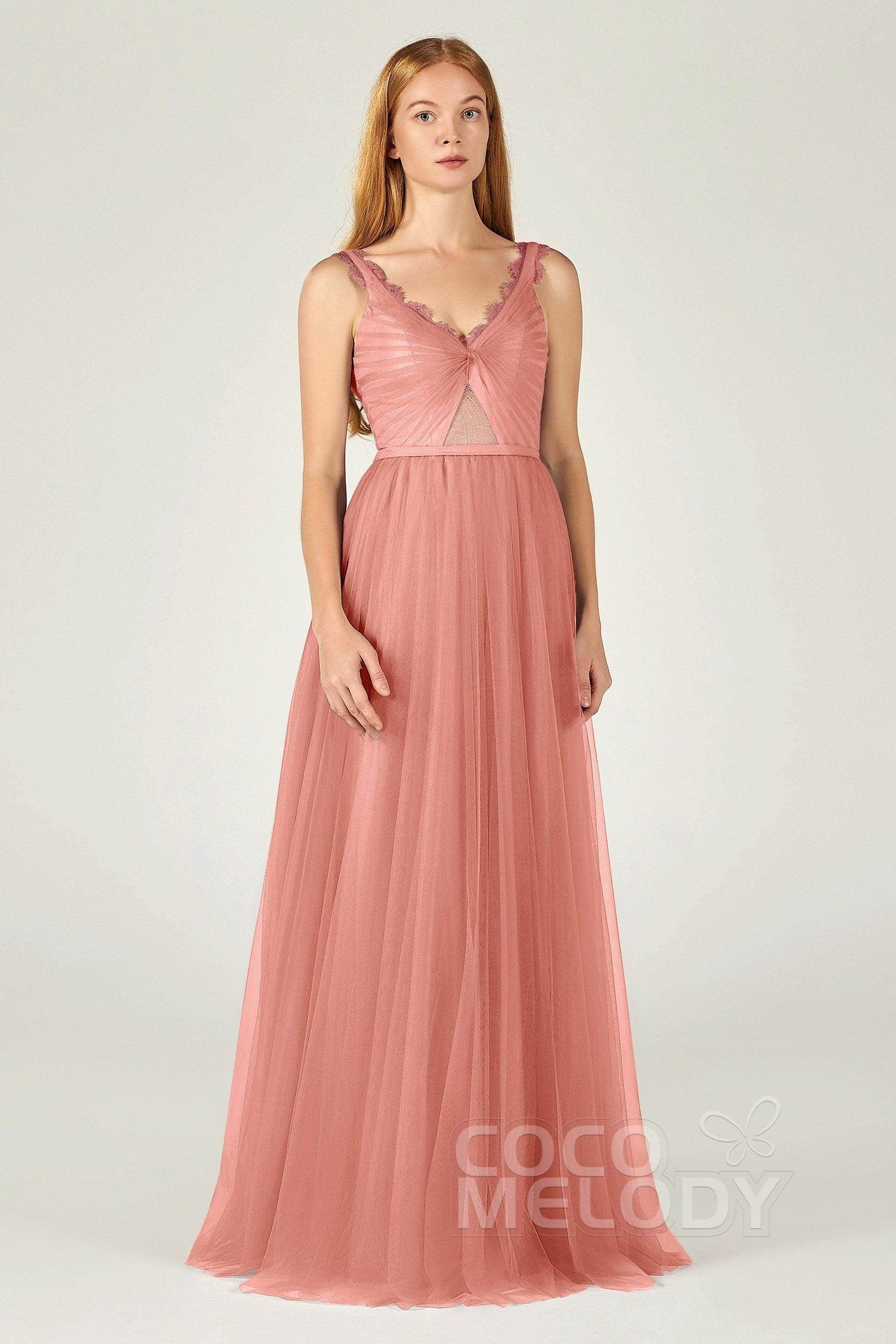 A-Line Floor Length Tulle Bridesmaid Dress CB0380 - COCOMELODY