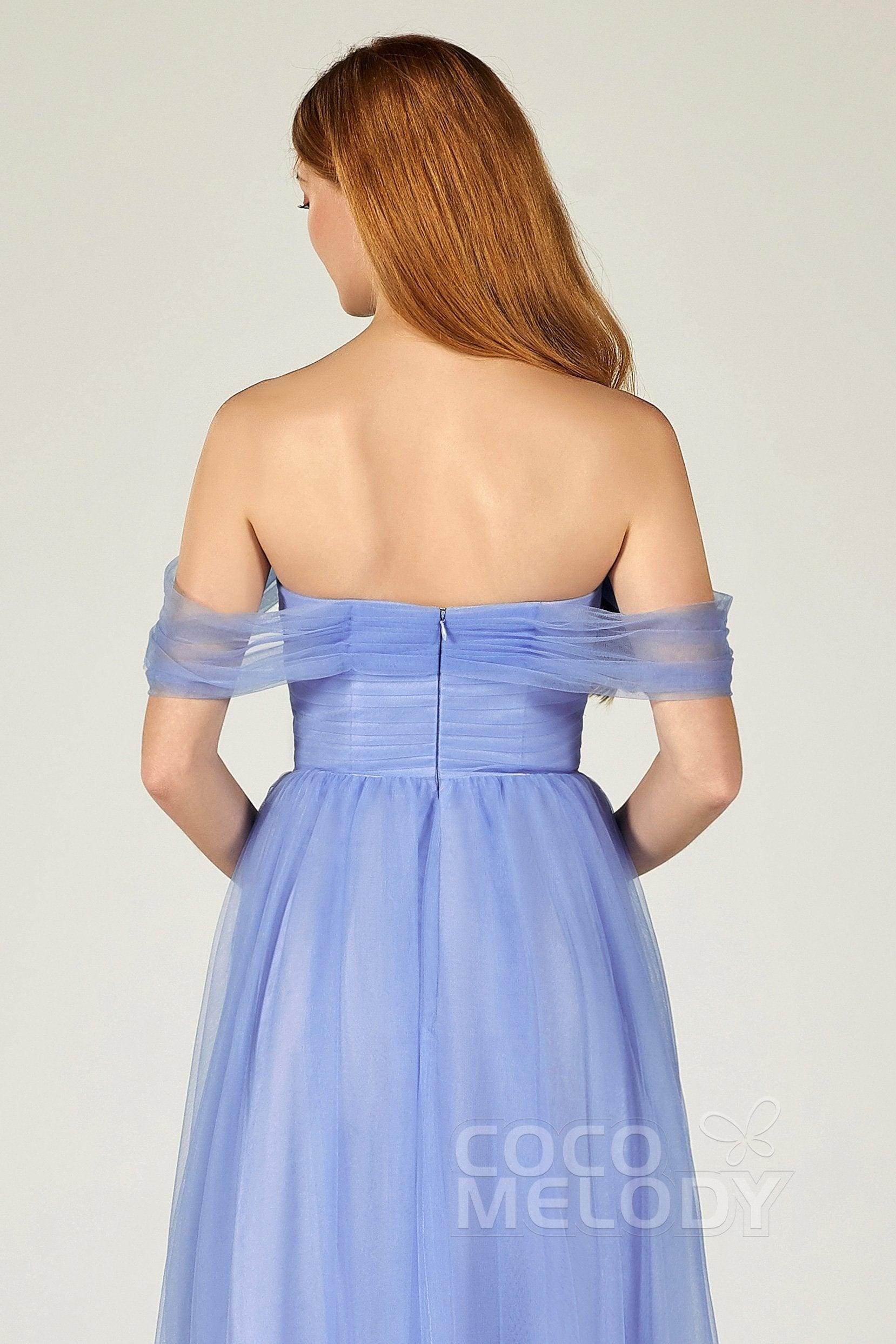 A-Line Floor Length Tulle Bridesmaid Dress CB0382 - COCOMELODY