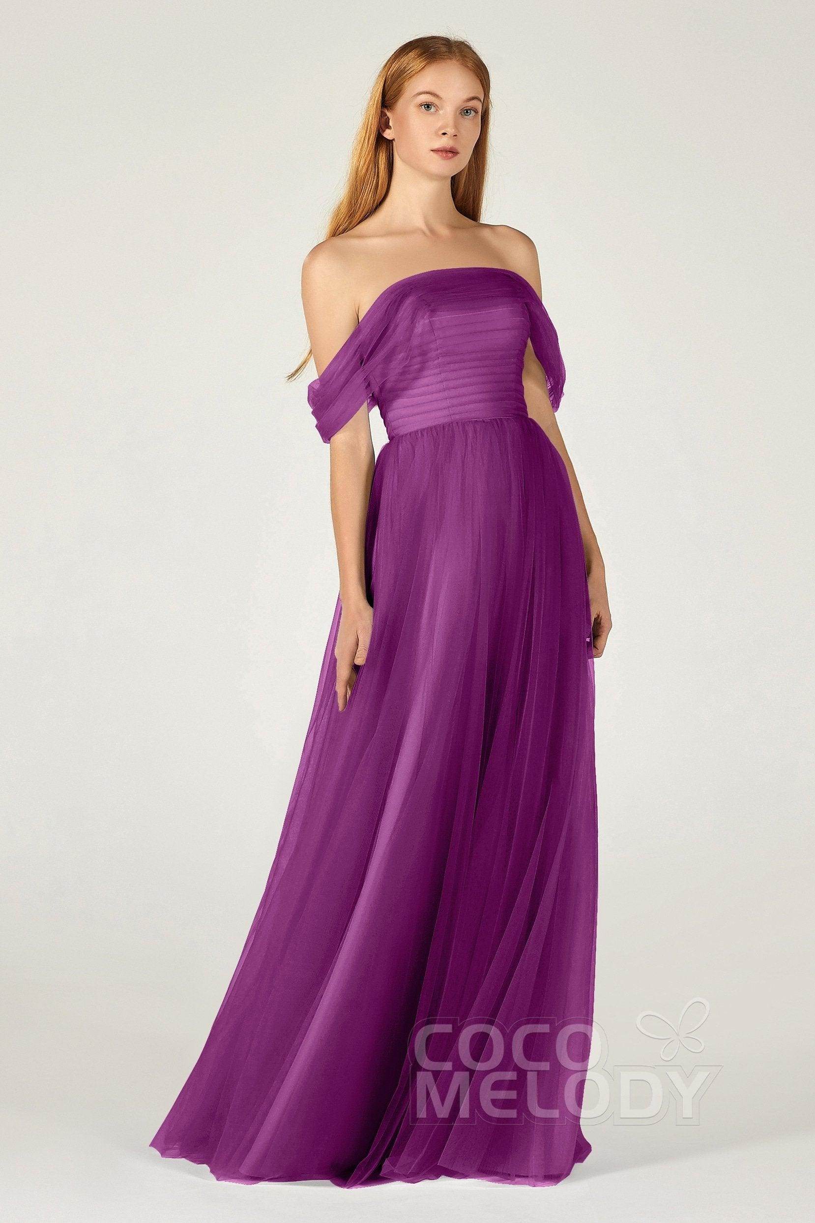 A-Line Floor Length Tulle Bridesmaid Dress CB0382 - COCOMELODY