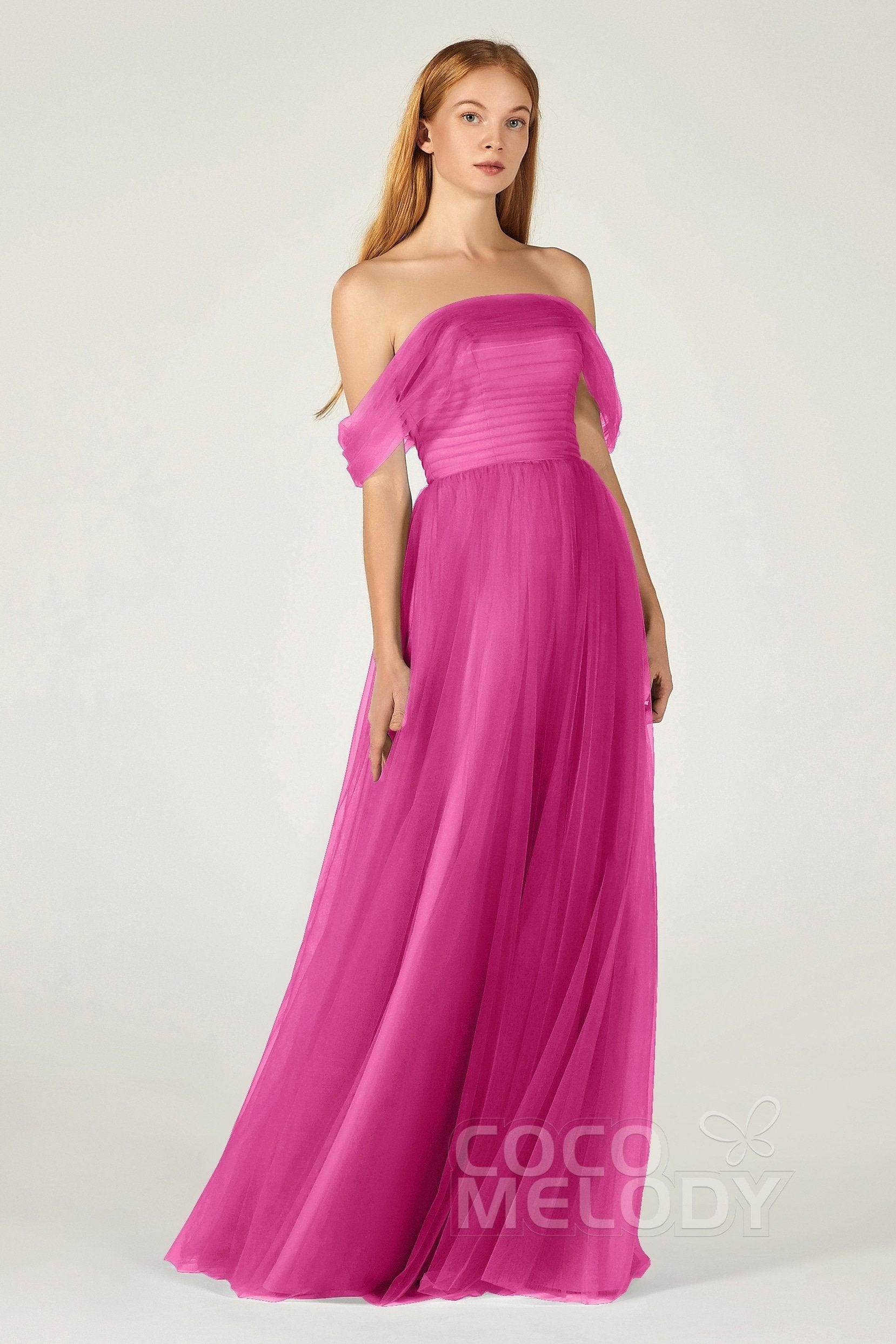 A-Line Floor Length Tulle Bridesmaid Dress CB0382 - COCOMELODY