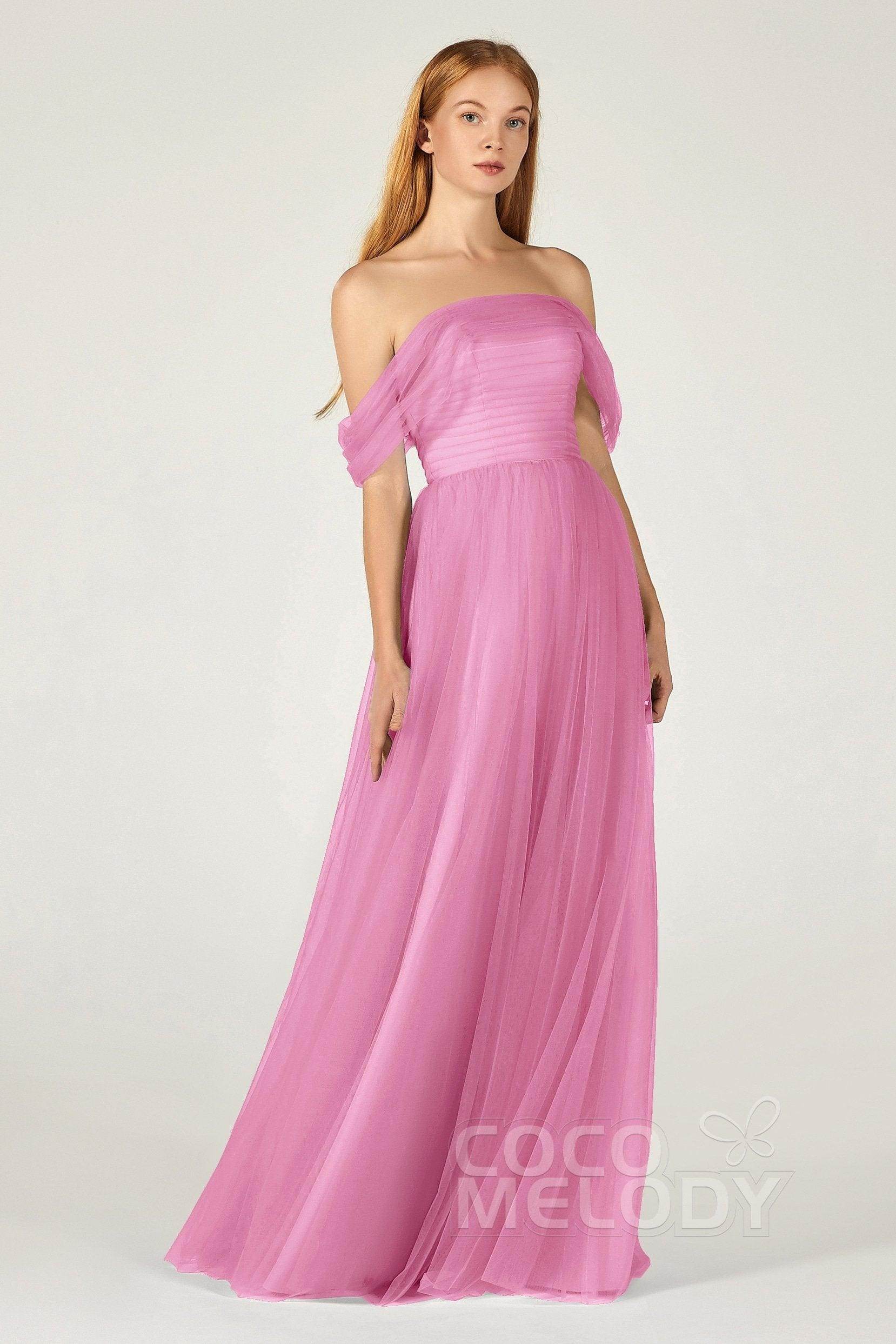 A-Line Floor Length Tulle Bridesmaid Dress CB0382 - COCOMELODY