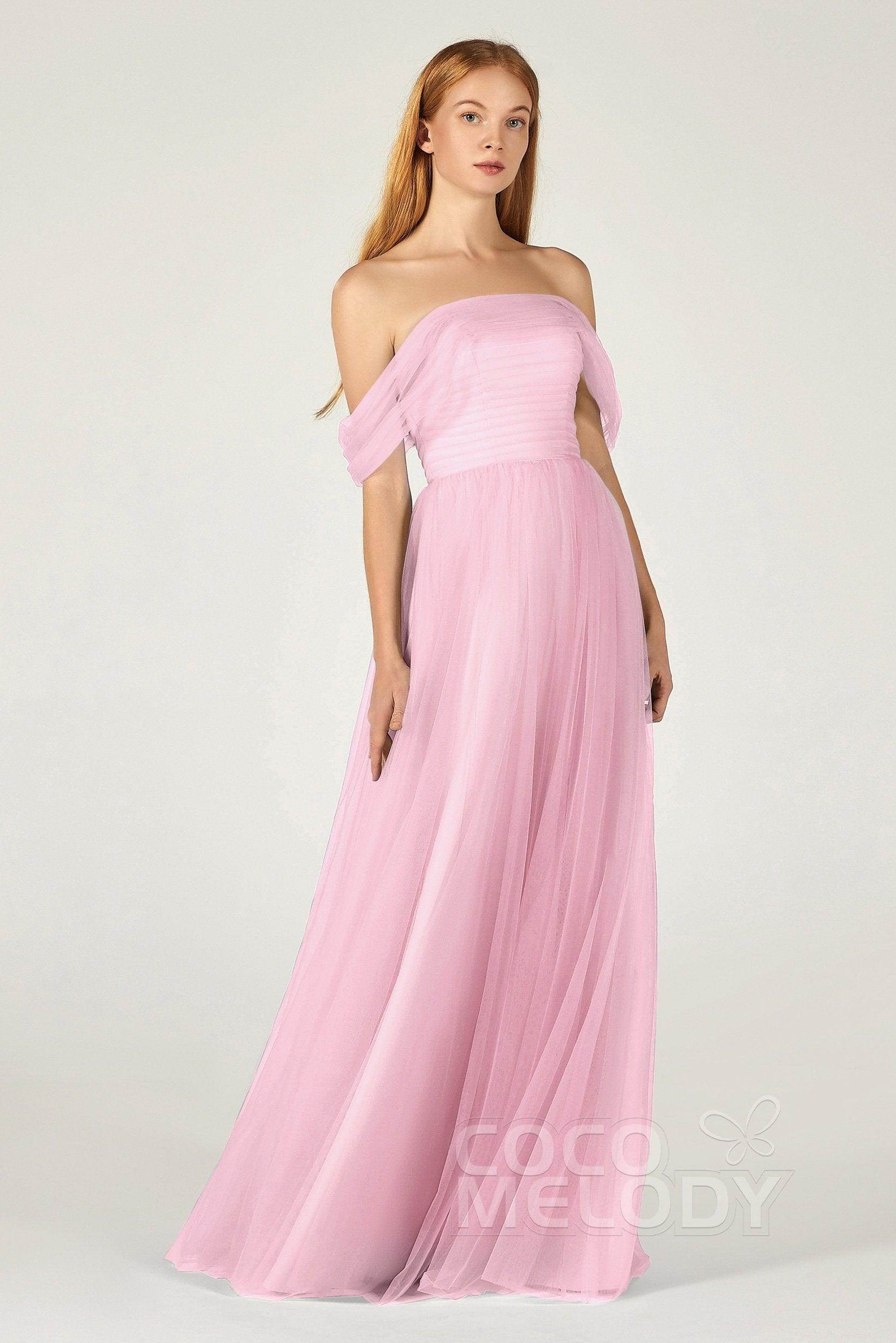 A-Line Floor Length Tulle Bridesmaid Dress CB0382 - COCOMELODY