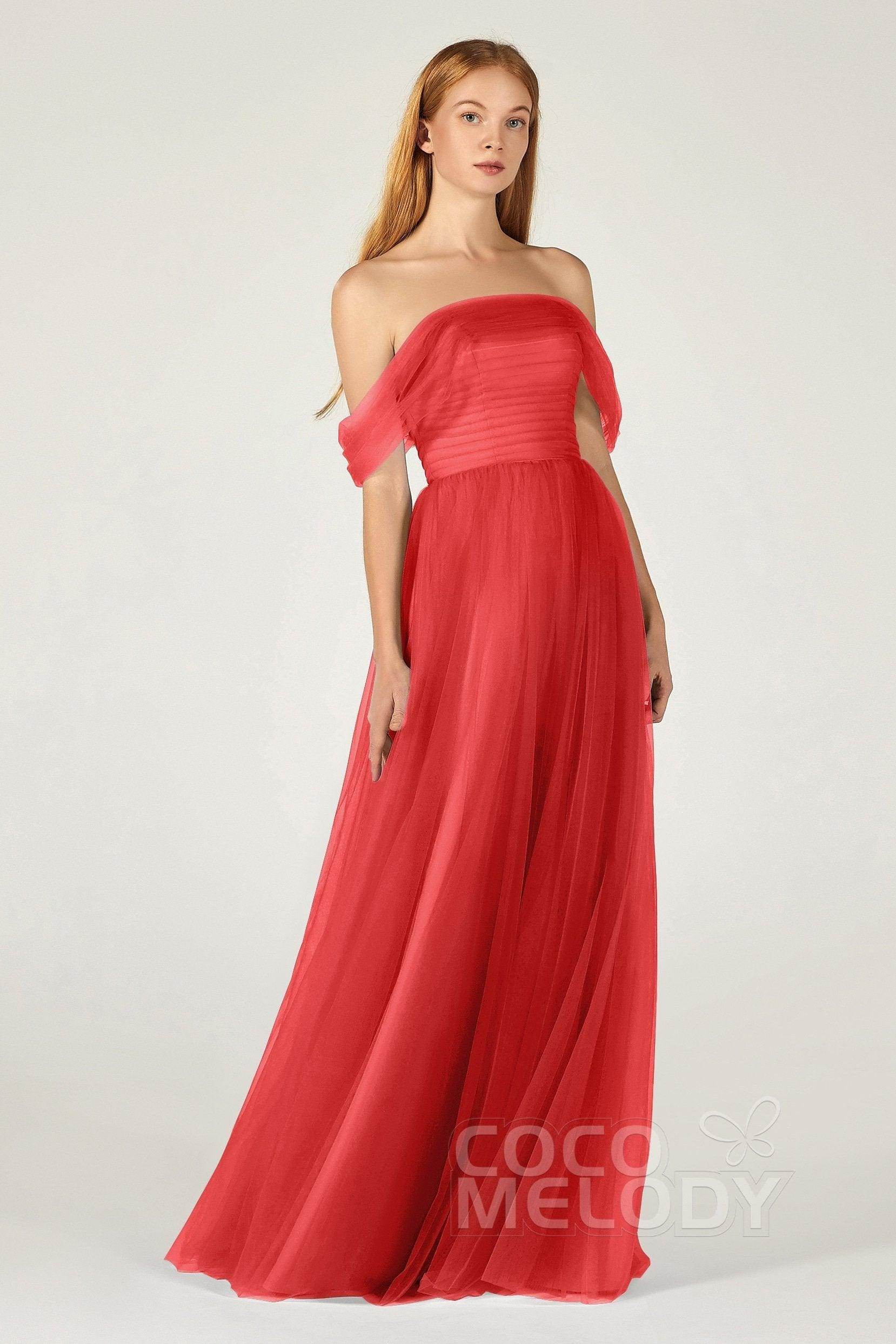 A-Line Floor Length Tulle Bridesmaid Dress CB0382 - COCOMELODY