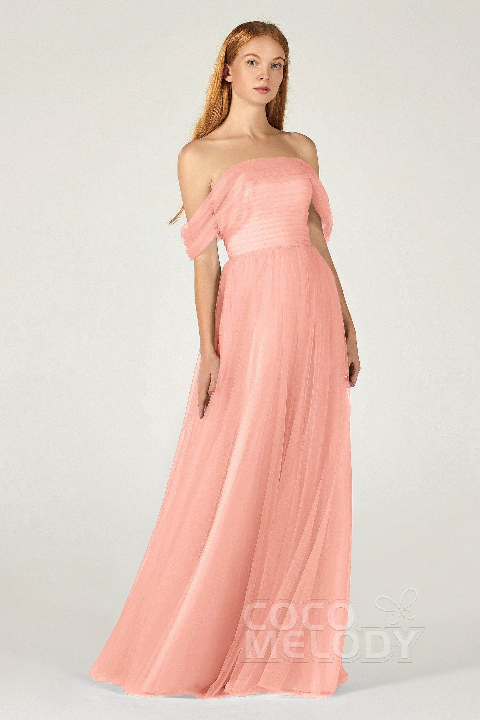 A-Line Floor Length Tulle Bridesmaid Dress CB0382 - COCOMELODY