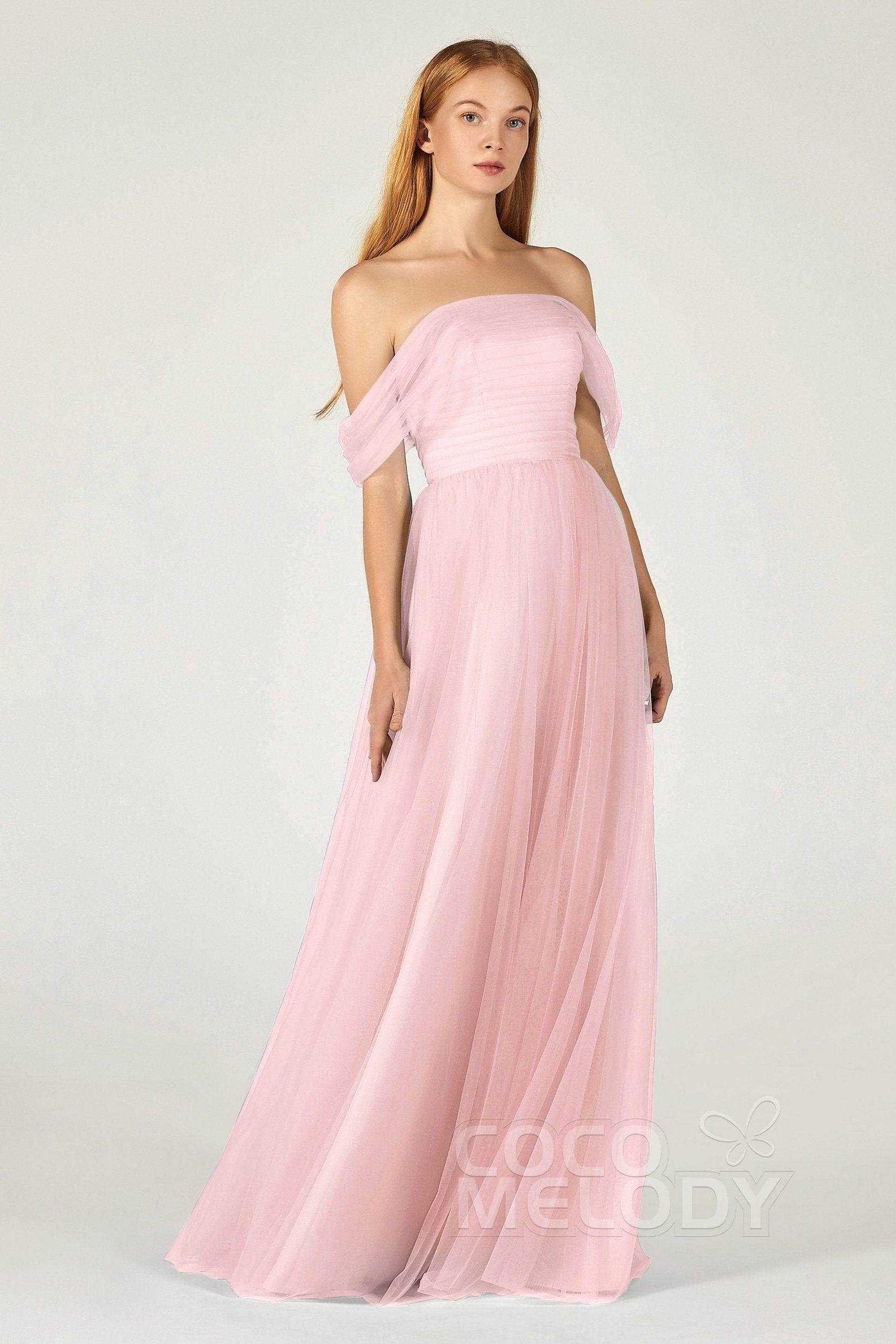 A-Line Floor Length Tulle Bridesmaid Dress CB0382 - COCOMELODY