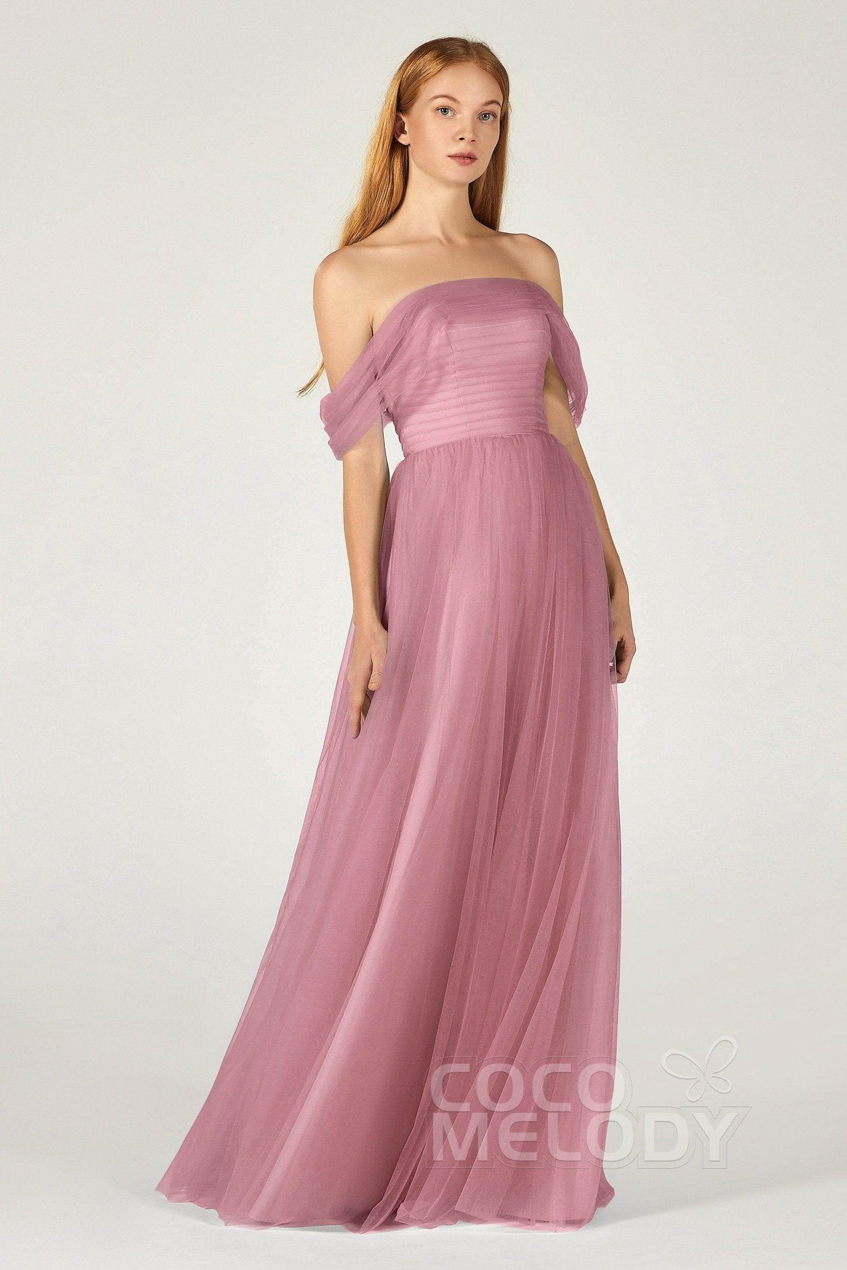 A-Line Floor Length Tulle Bridesmaid Dress CB0382 - COCOMELODY