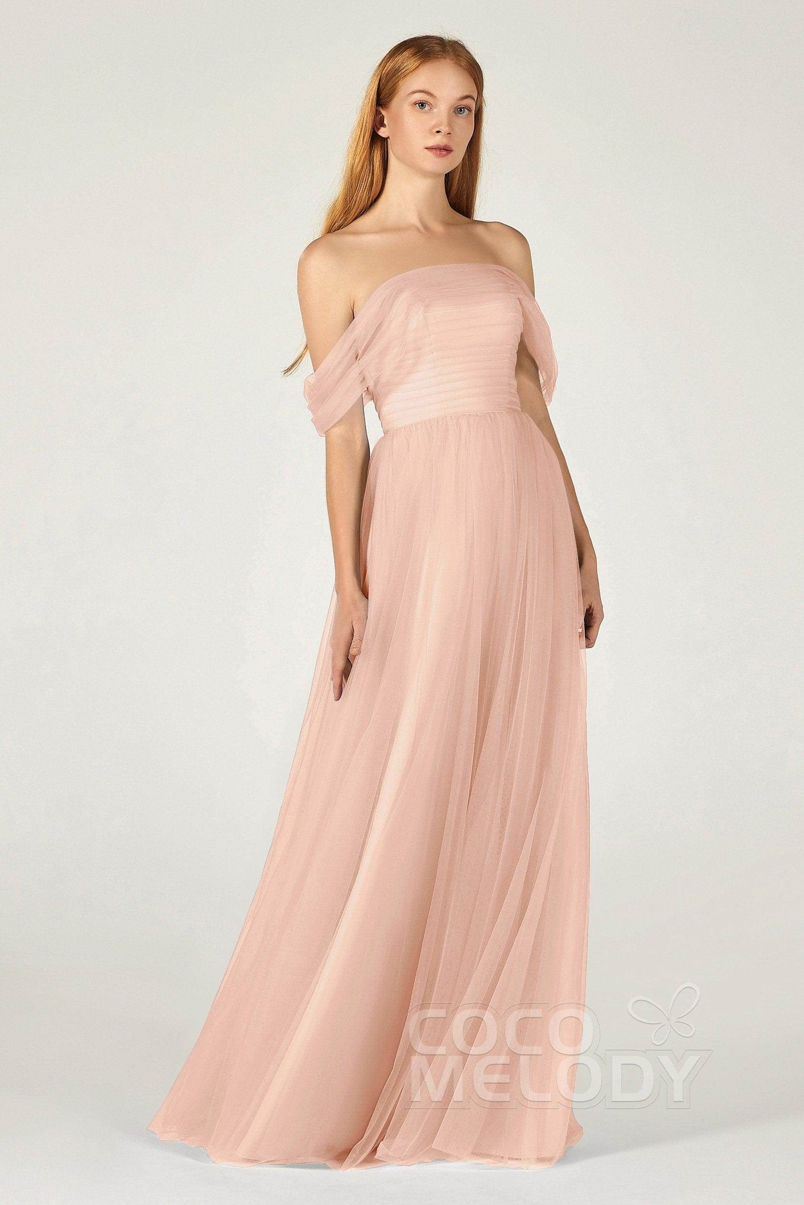 A-Line Floor Length Tulle Bridesmaid Dress CB0382 - COCOMELODY