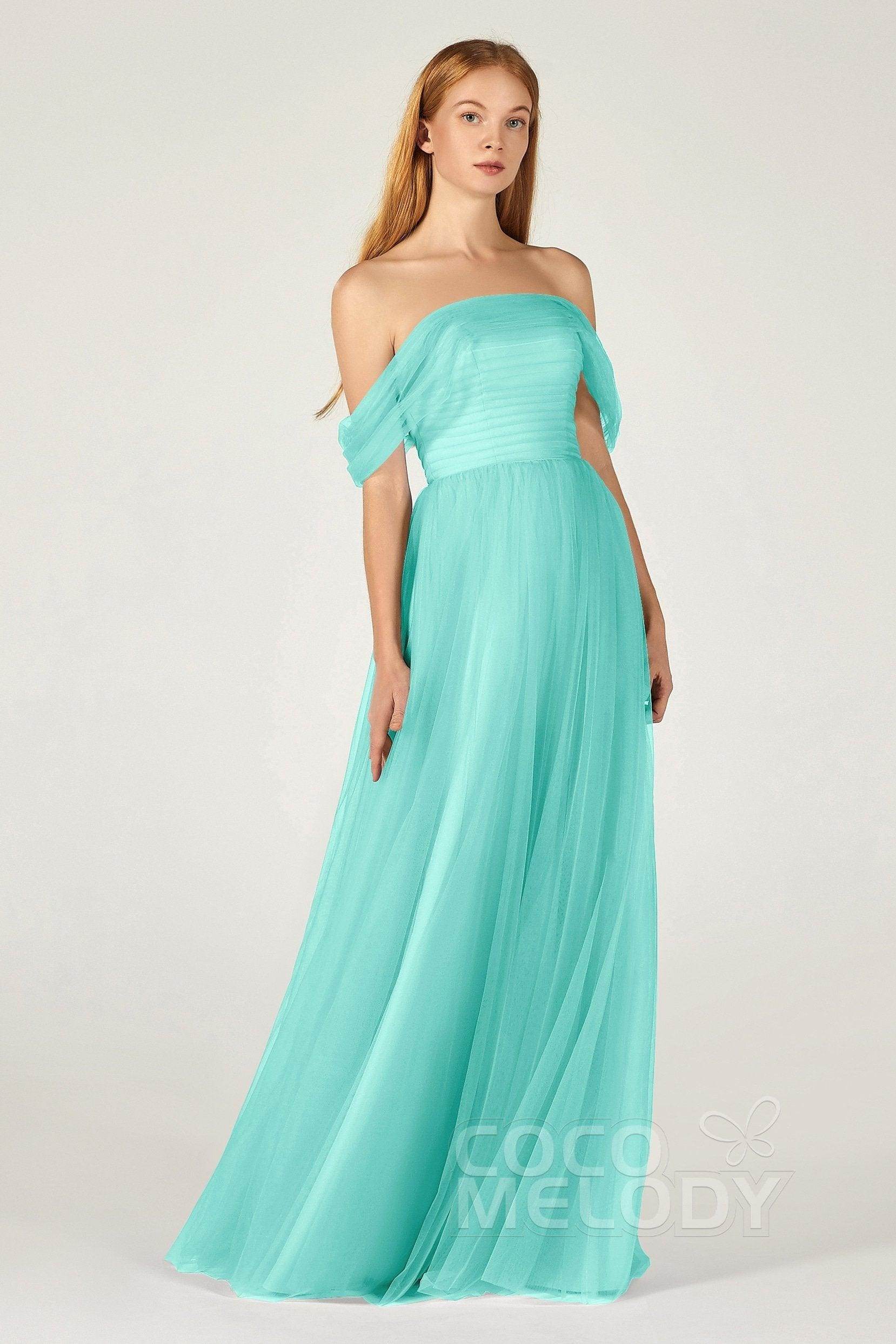 A-Line Floor Length Tulle Bridesmaid Dress CB0382 - COCOMELODY