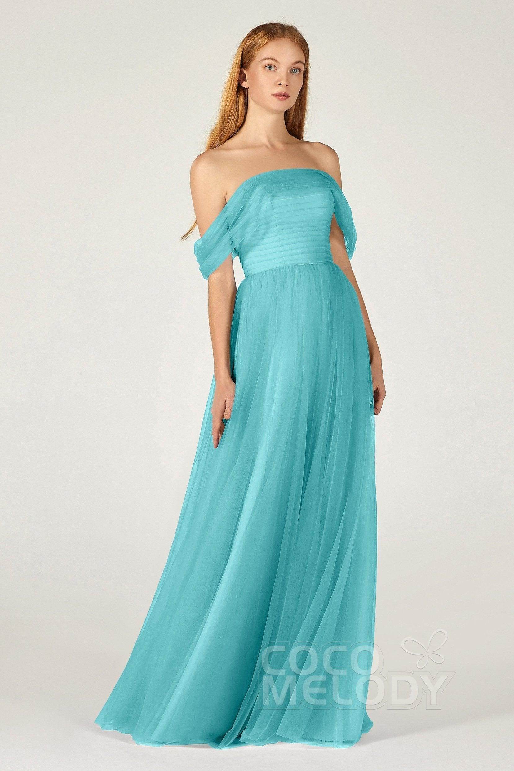 A-Line Floor Length Tulle Bridesmaid Dress CB0382 - COCOMELODY