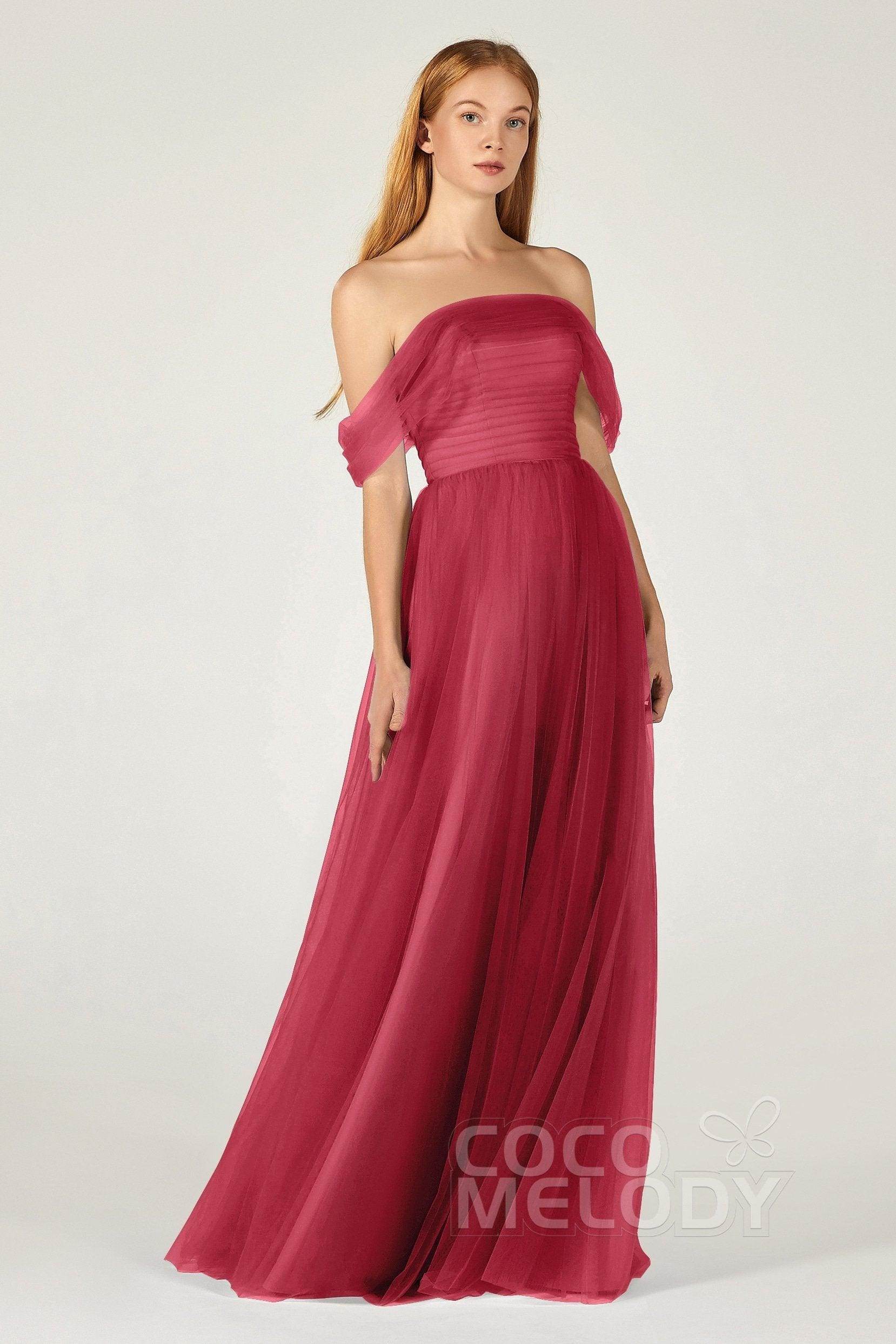 A-Line Floor Length Tulle Bridesmaid Dress CB0382 - COCOMELODY