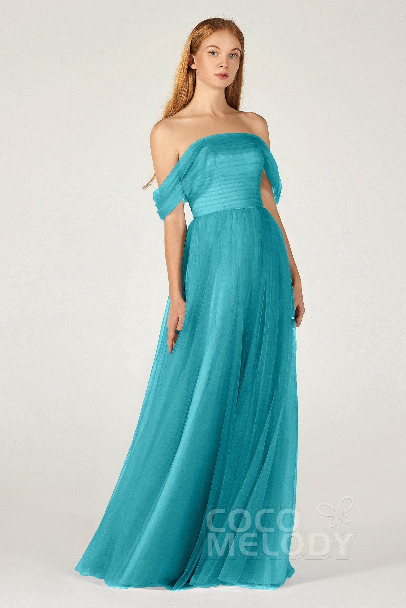 A-Line Floor Length Tulle Bridesmaid Dress CB0382 - COCOMELODY