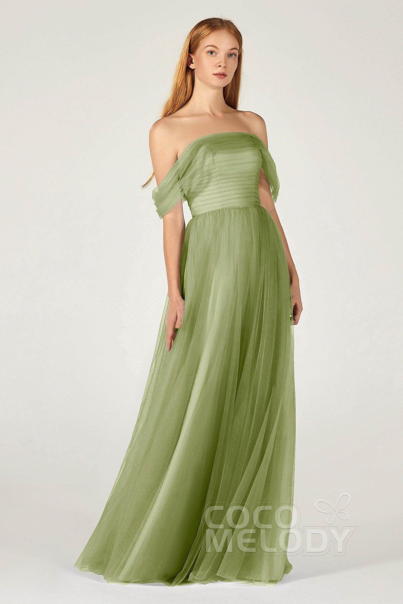 A-Line Floor Length Tulle Bridesmaid Dress CB0382 - COCOMELODY