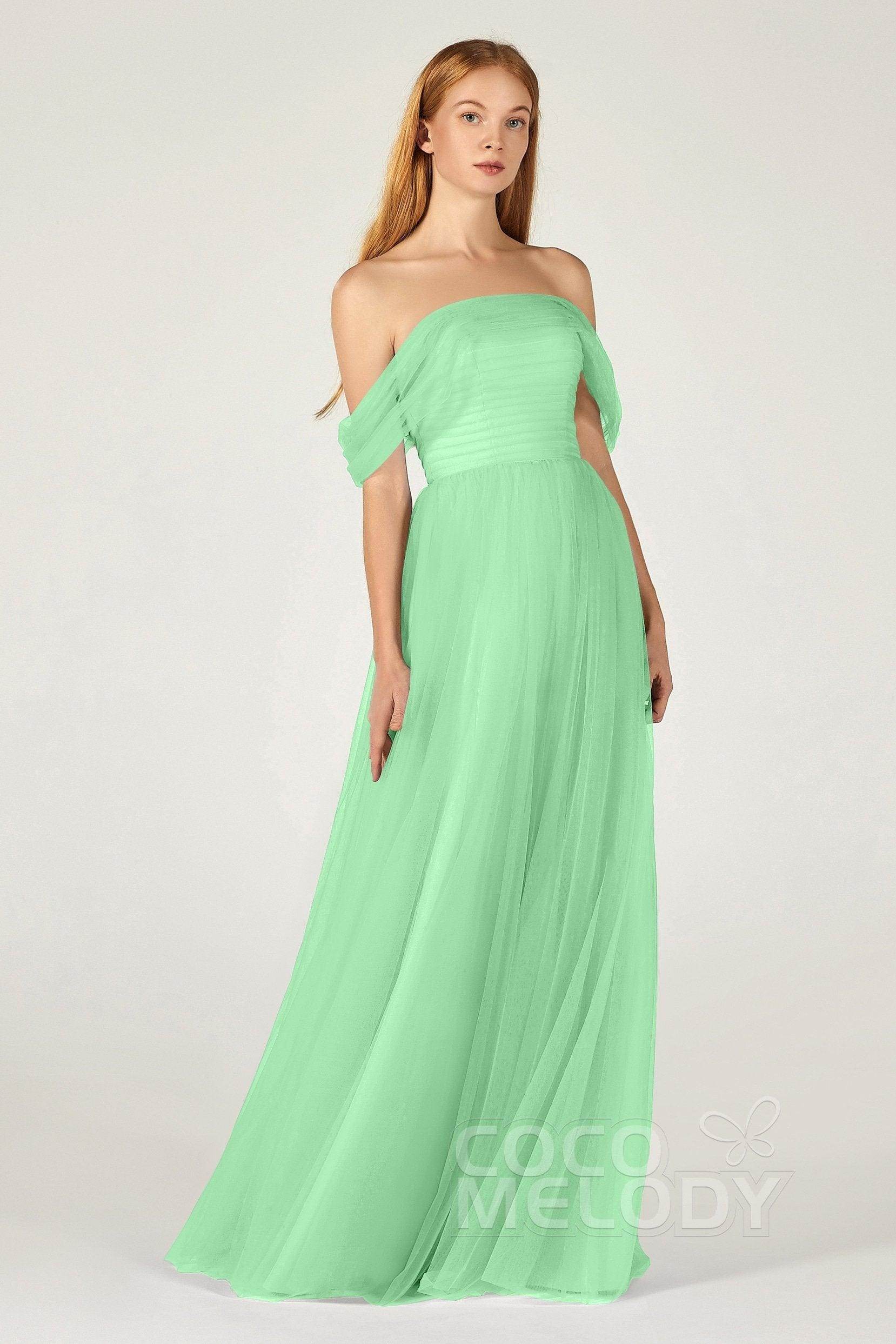 A-Line Floor Length Tulle Bridesmaid Dress CB0382 - COCOMELODY