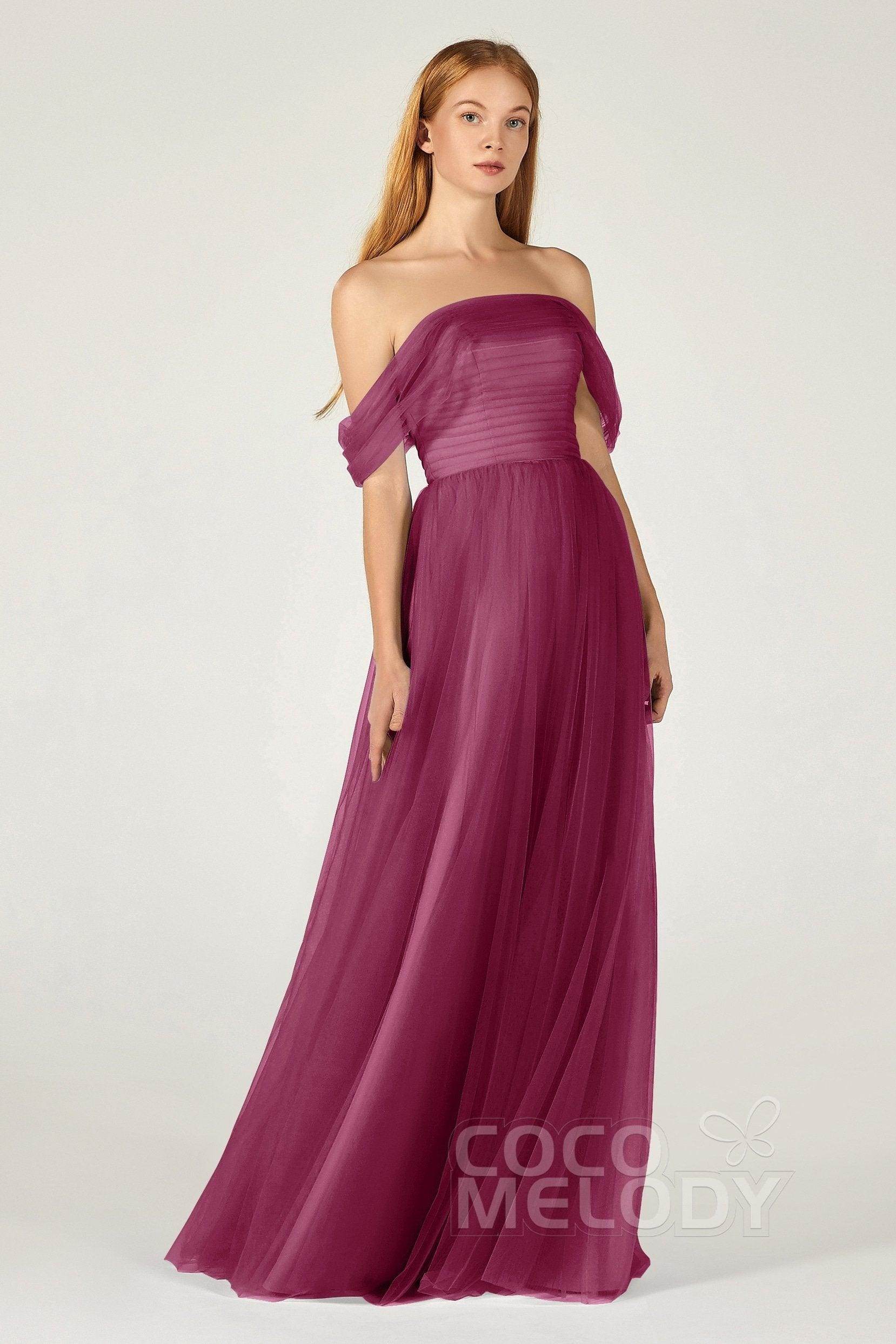 A-Line Floor Length Tulle Bridesmaid Dress CB0382 - COCOMELODY