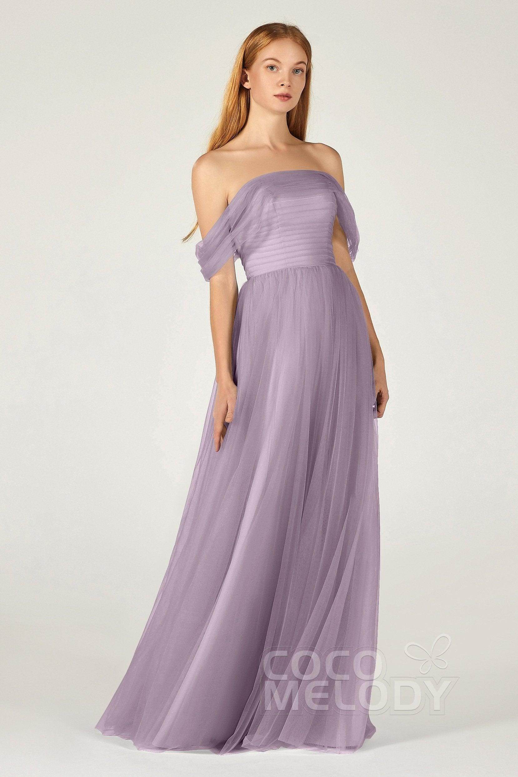 A-Line Floor Length Tulle Bridesmaid Dress CB0382 - COCOMELODY