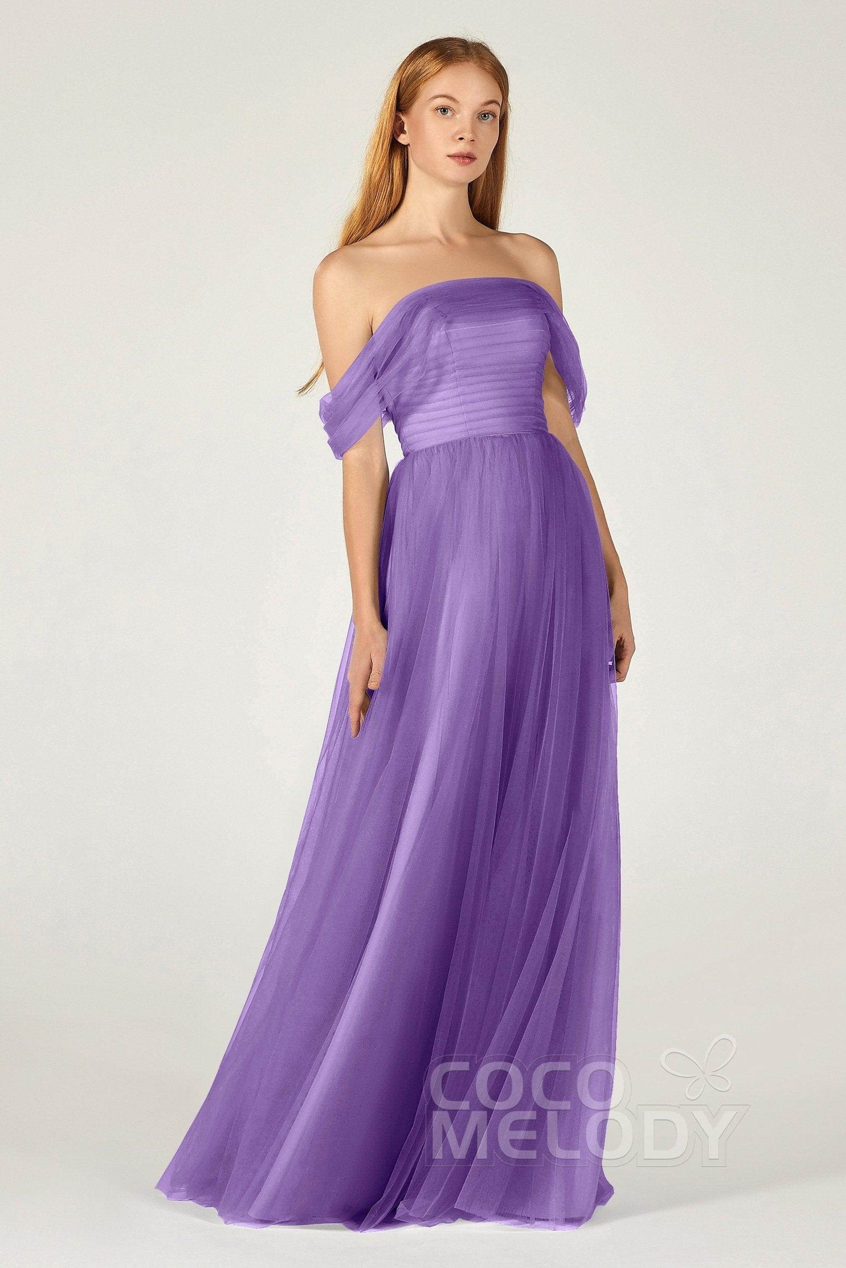 A-Line Floor Length Tulle Bridesmaid Dress CB0382 - COCOMELODY