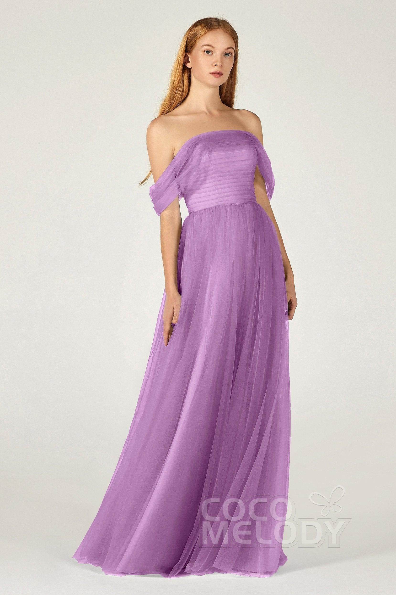 A-Line Floor Length Tulle Bridesmaid Dress CB0382 - COCOMELODY
