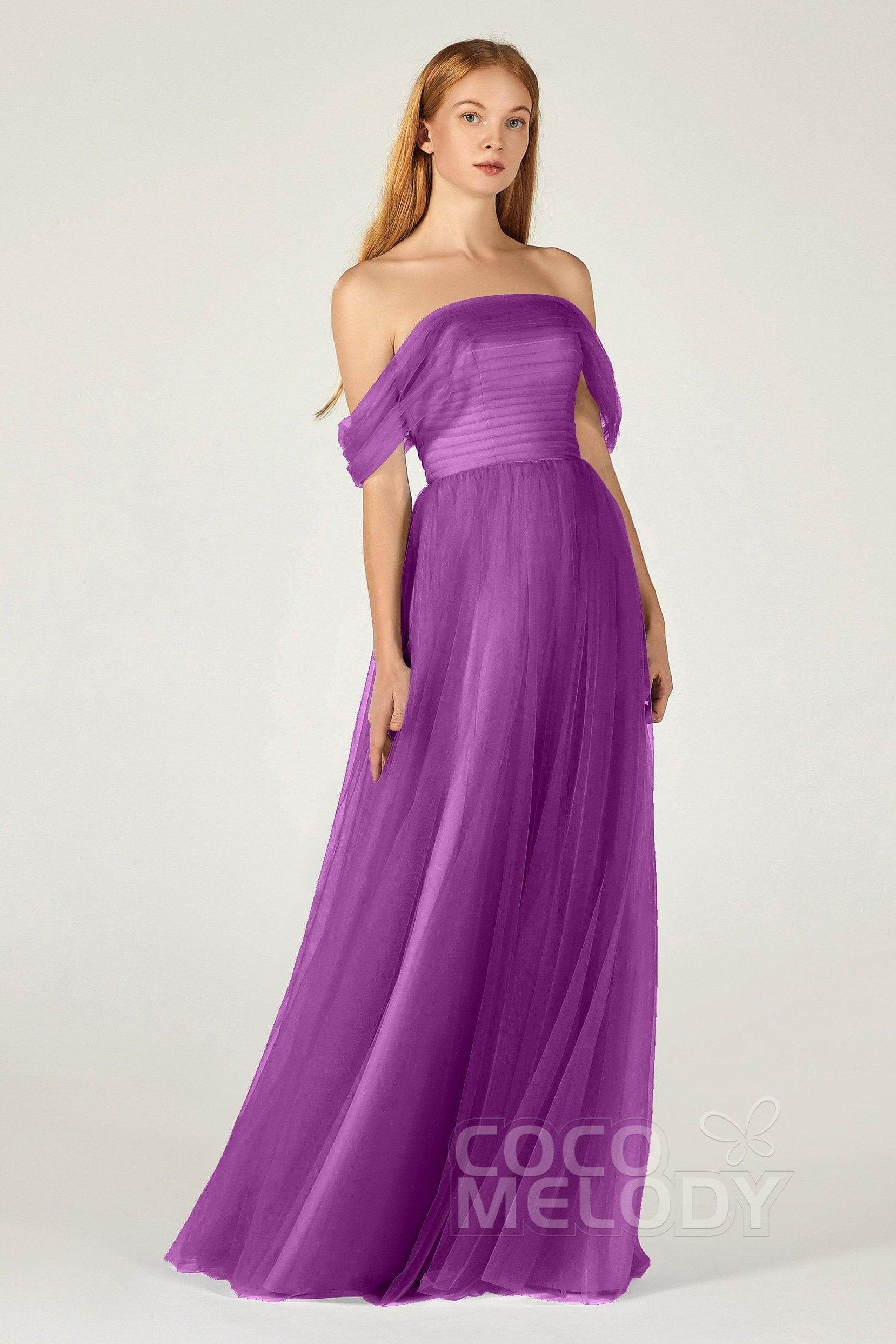 A-Line Floor Length Tulle Bridesmaid Dress CB0382 - COCOMELODY