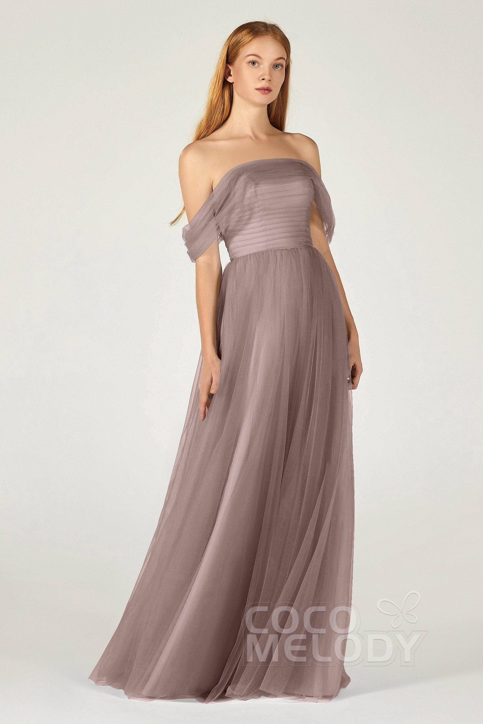 A-Line Floor Length Tulle Bridesmaid Dress CB0382 - COCOMELODY