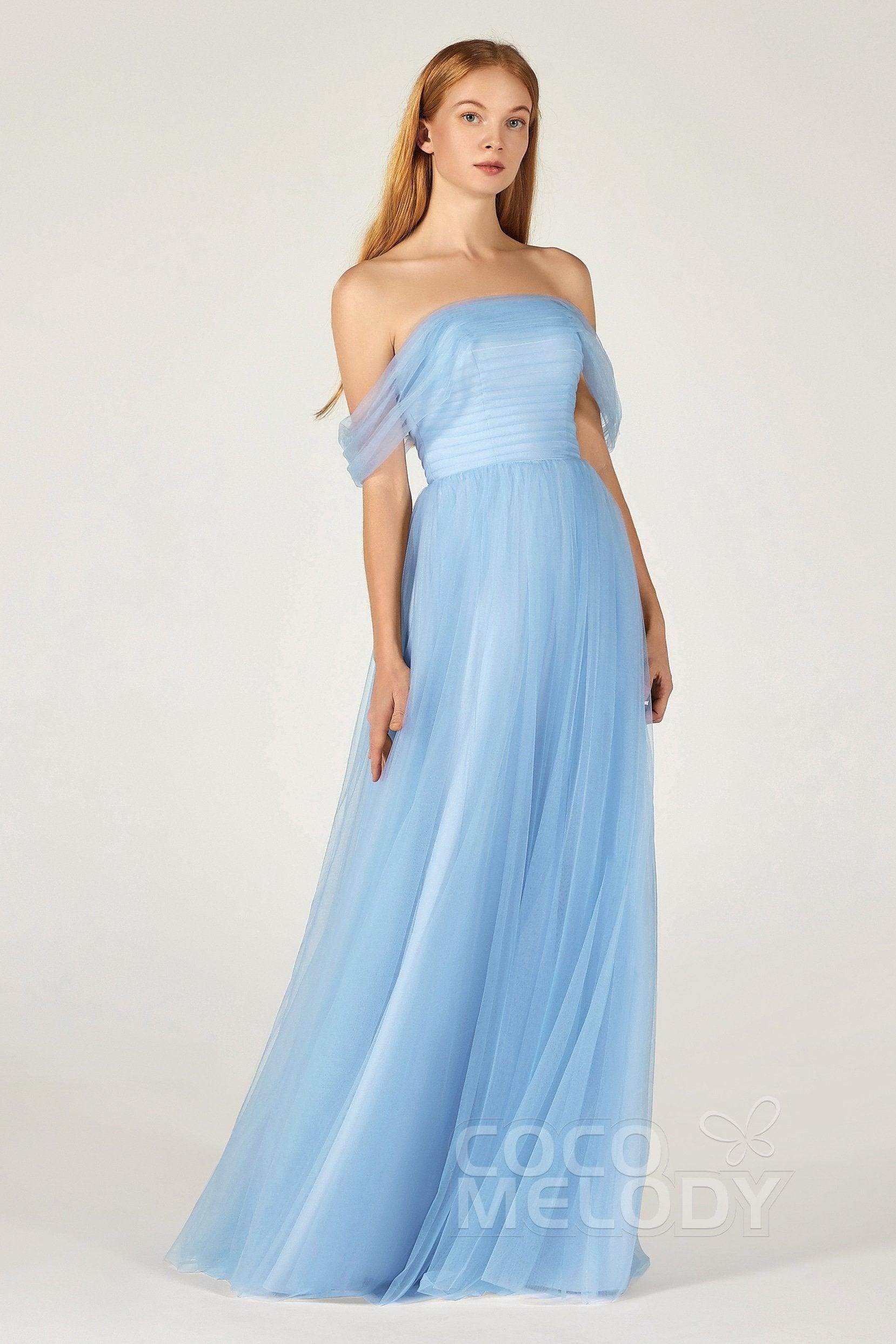 A-Line Floor Length Tulle Bridesmaid Dress CB0382 - COCOMELODY