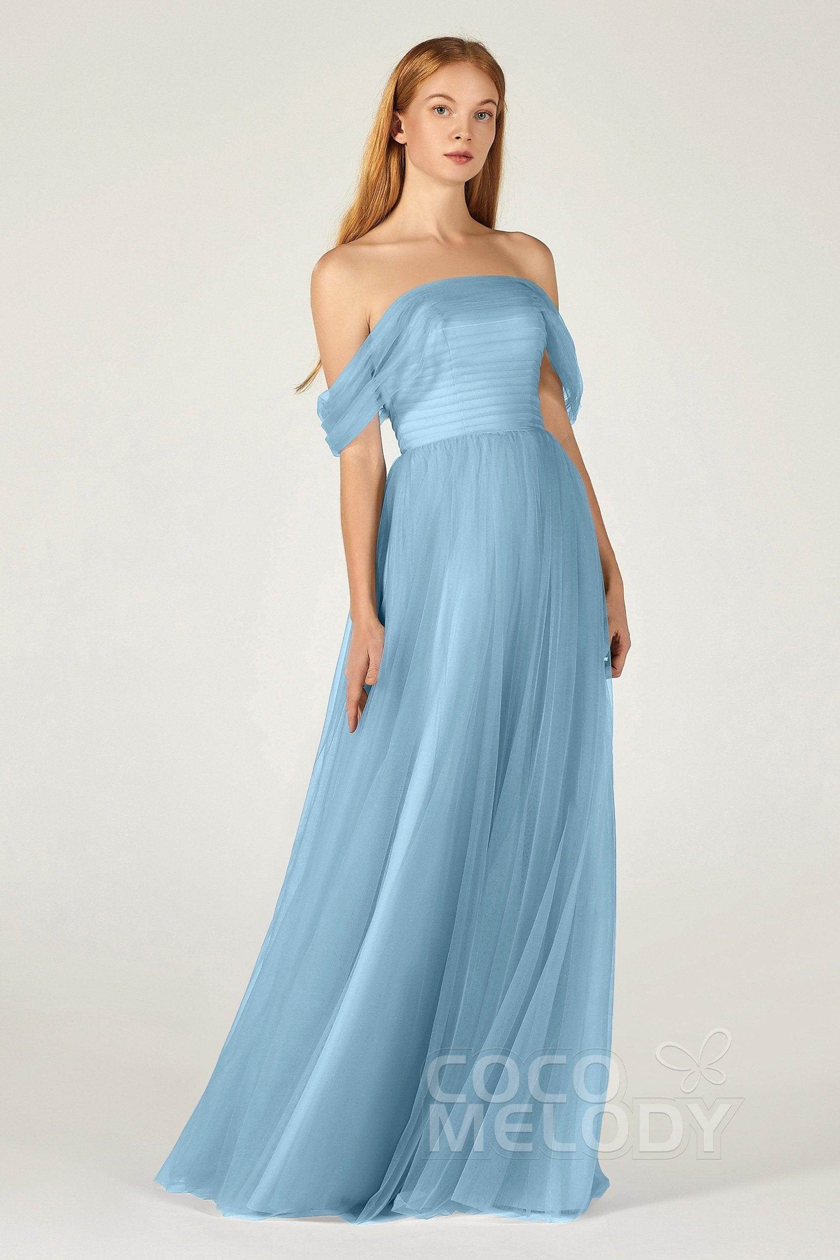 A-Line Floor Length Tulle Bridesmaid Dress CB0382 - COCOMELODY