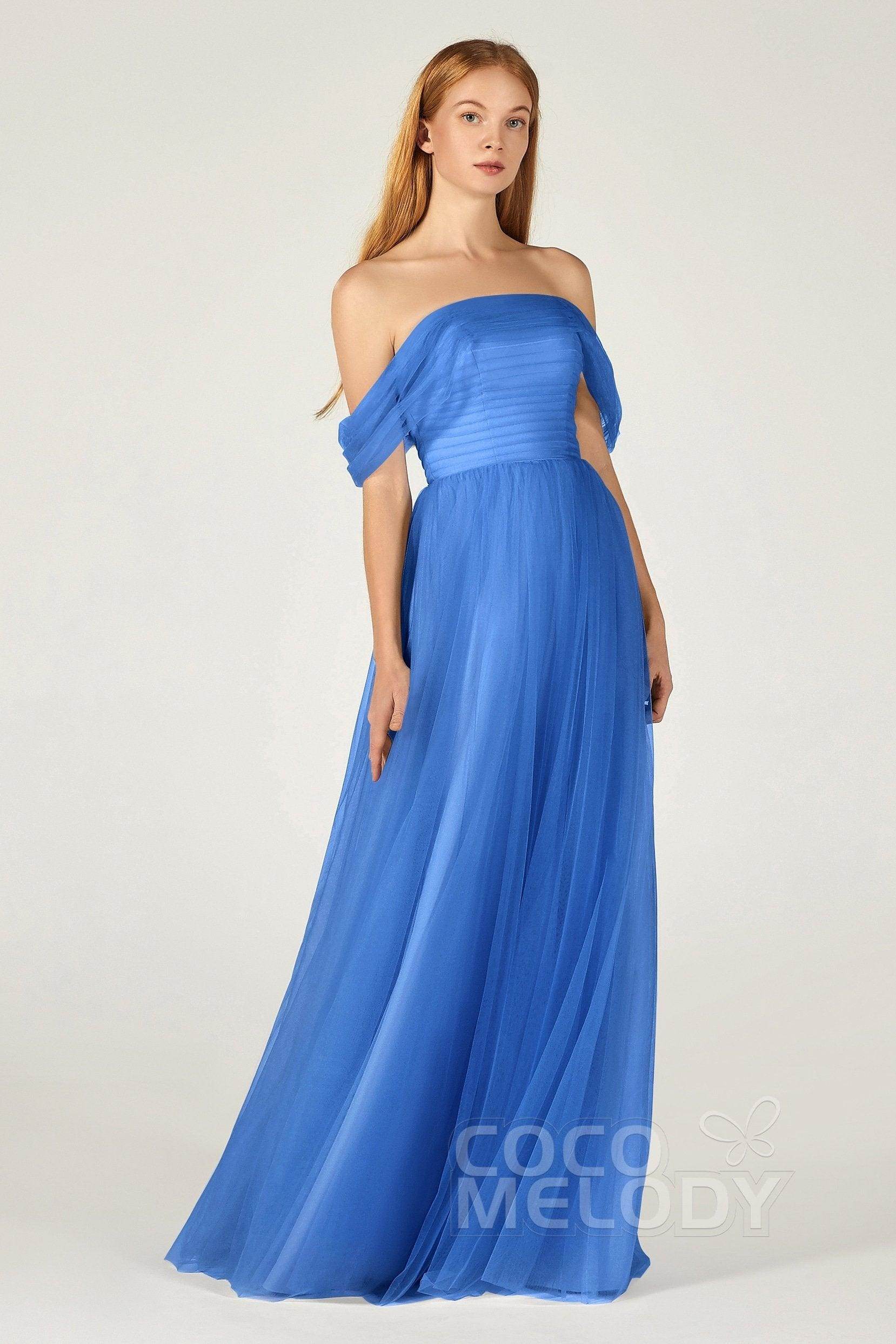 A-Line Floor Length Tulle Bridesmaid Dress CB0382 - COCOMELODY