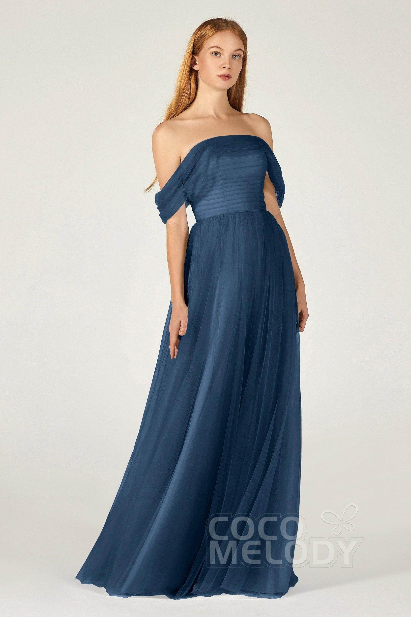 A-Line Floor Length Tulle Bridesmaid Dress CB0382 - COCOMELODY