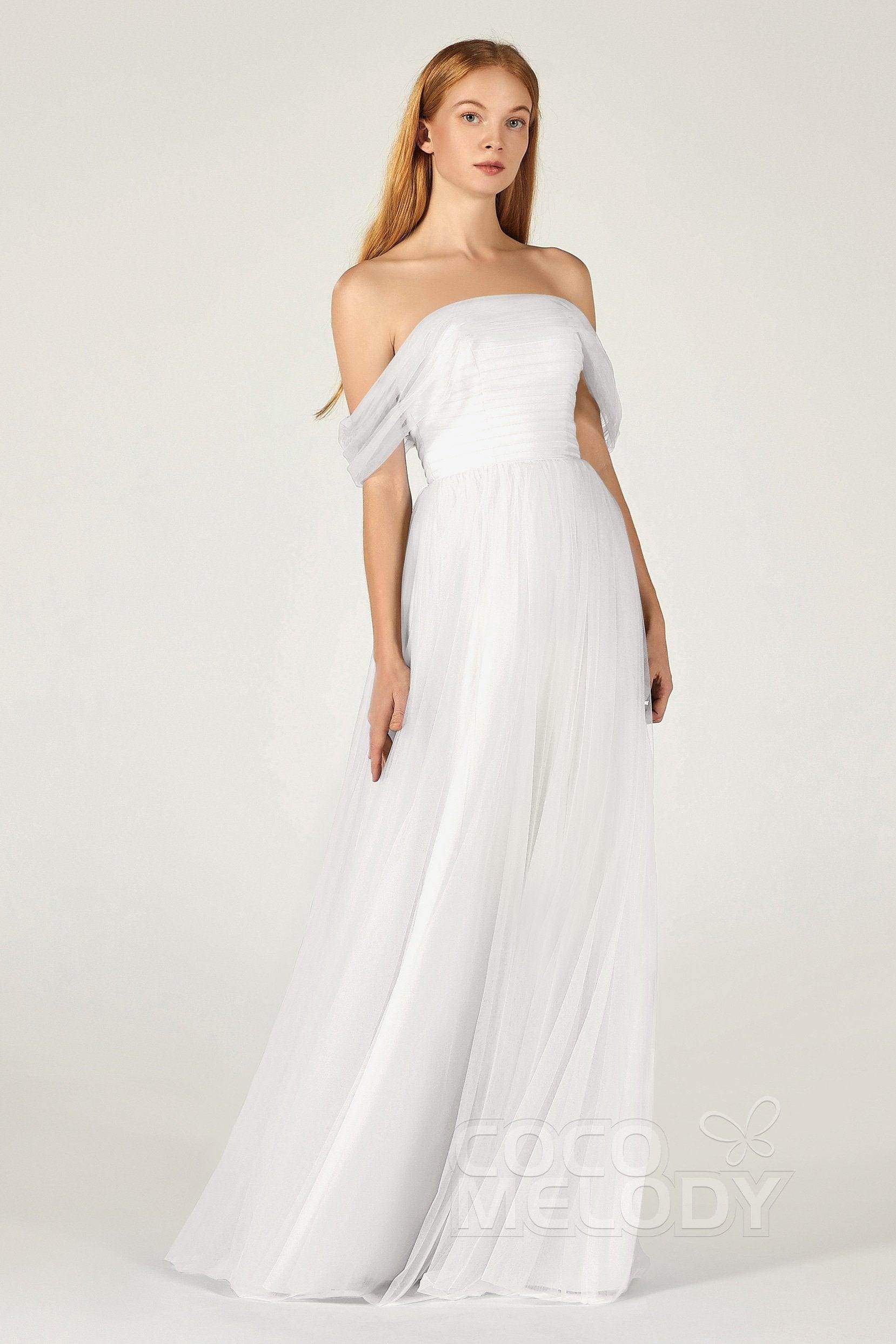 A-Line Floor Length Tulle Bridesmaid Dress CB0382 - COCOMELODY