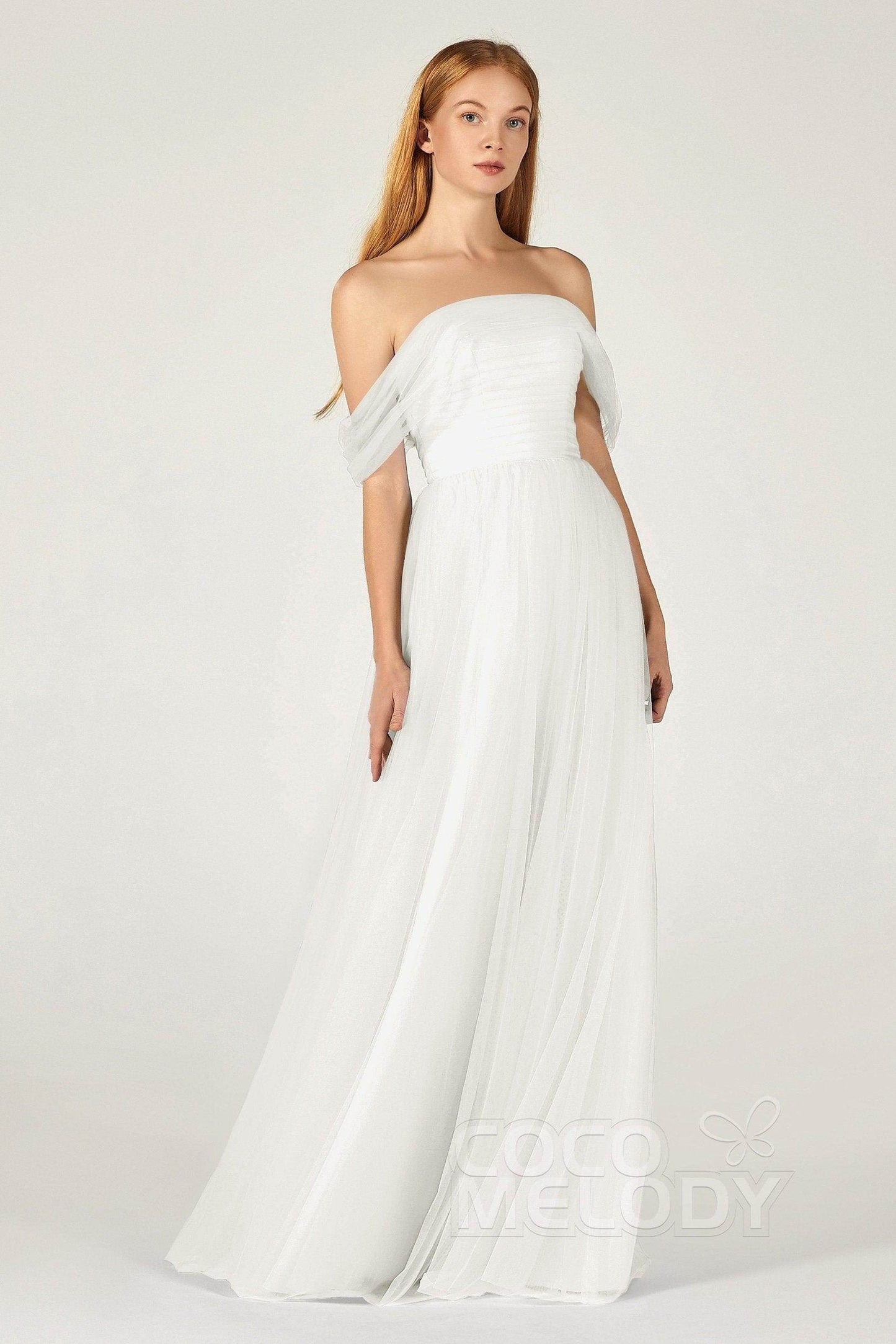 A-Line Floor Length Tulle Bridesmaid Dress CB0382 - COCOMELODY
