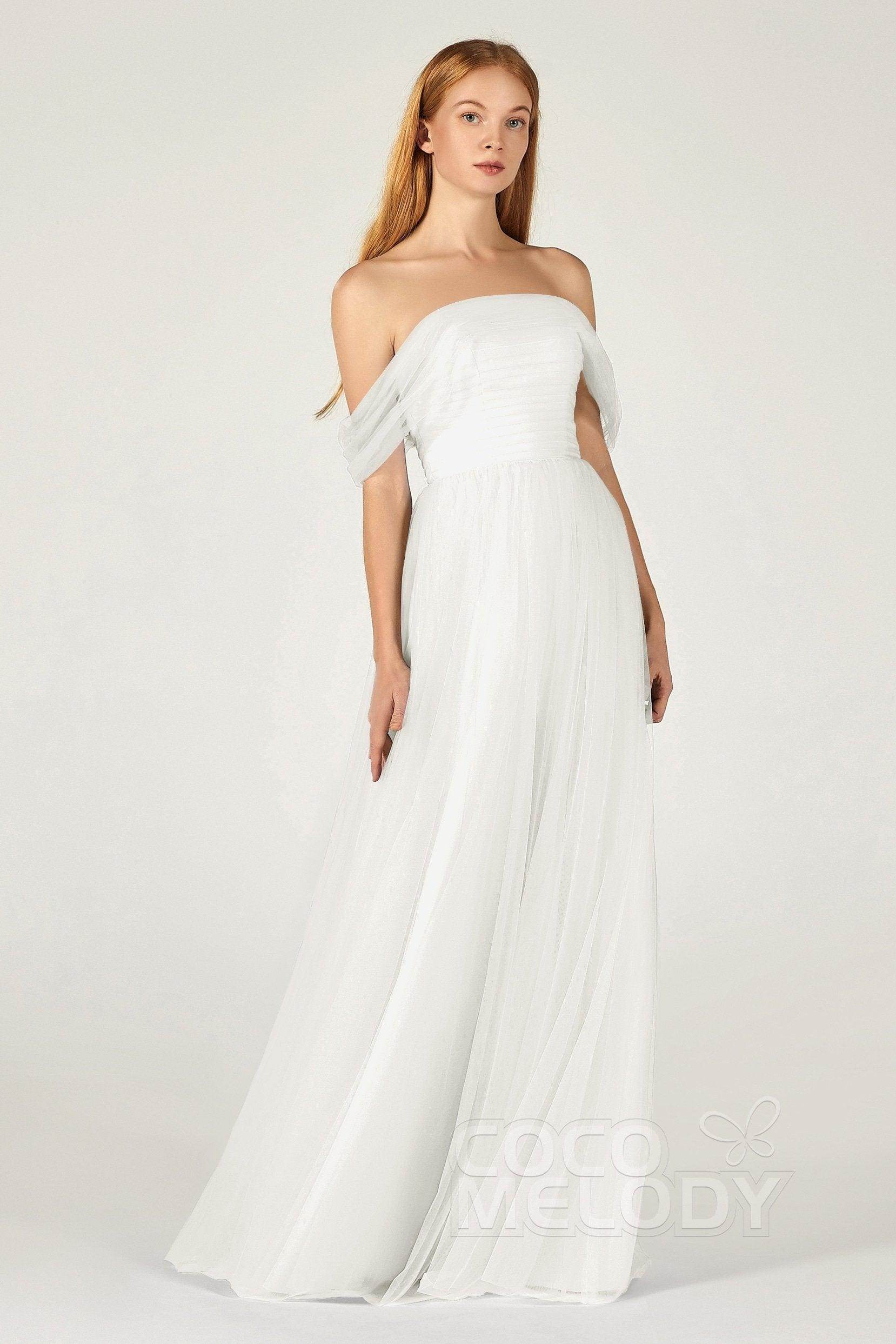 A-Line Floor Length Tulle Bridesmaid Dress CB0382 - COCOMELODY